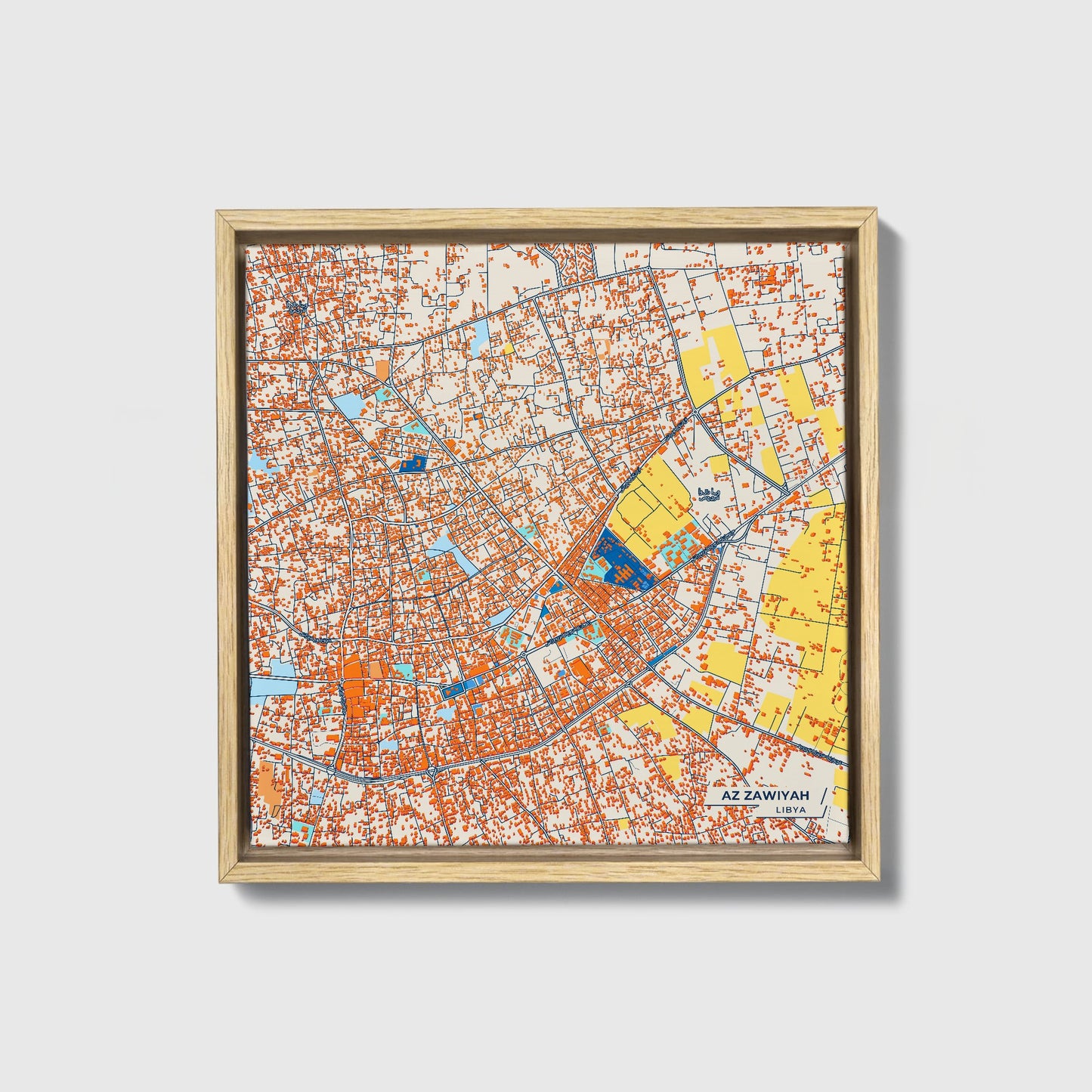Az Zawiyah Libya Colorful City Map Canvas Print • Natural Wooden Framed