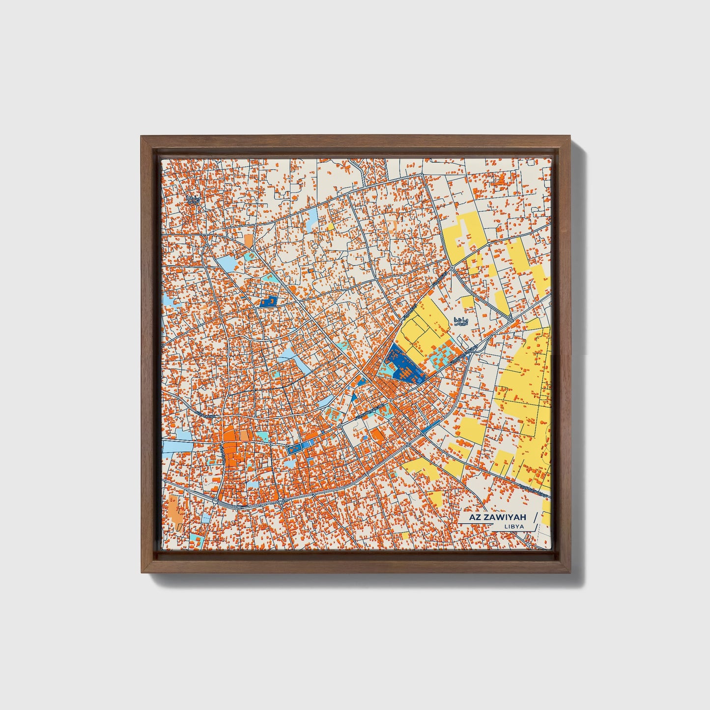 Az Zawiyah Libya Colorful City Map Canvas Print • Dark Wooden Framed