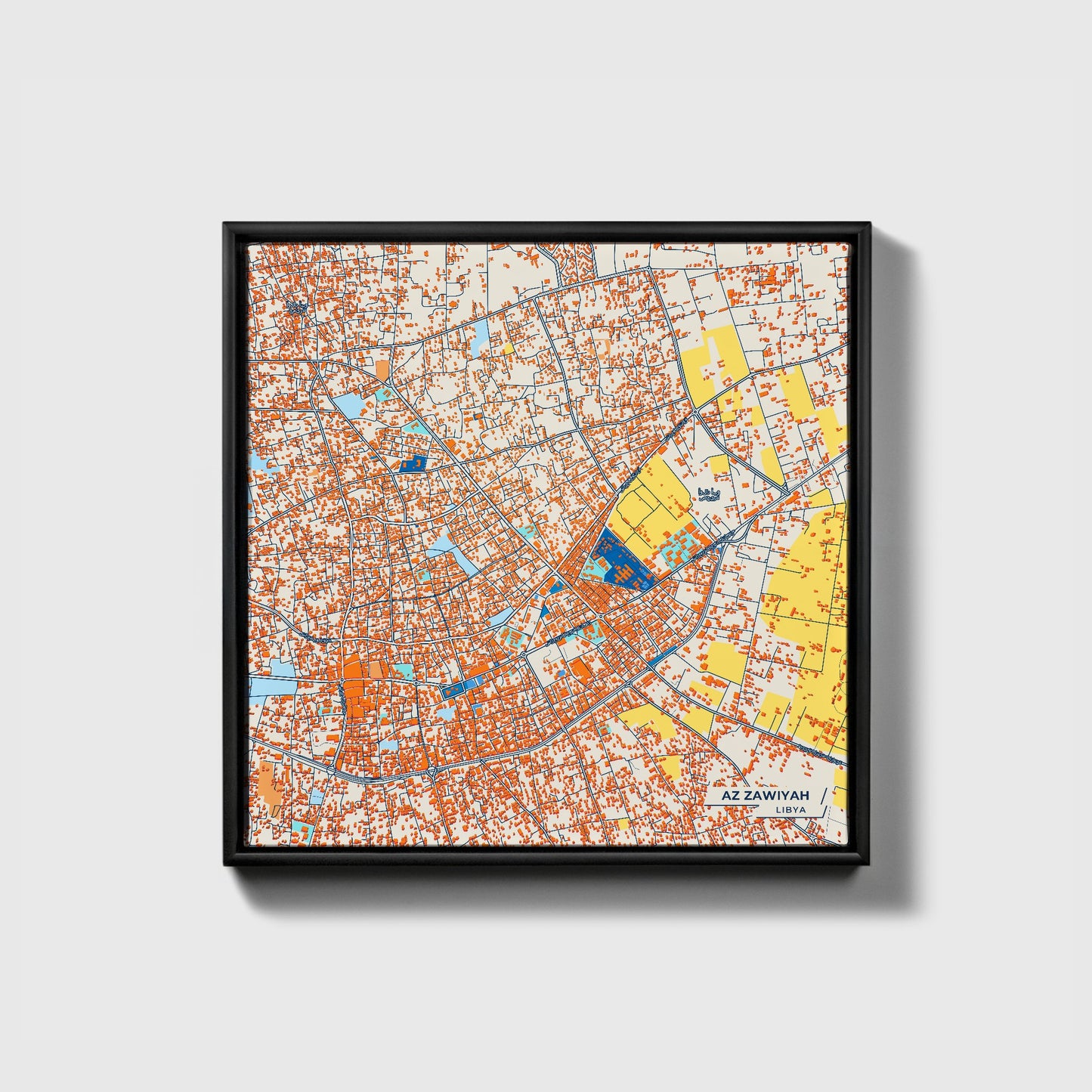 Az Zawiyah Libya Colorful City Map Canvas Print • Black Framed