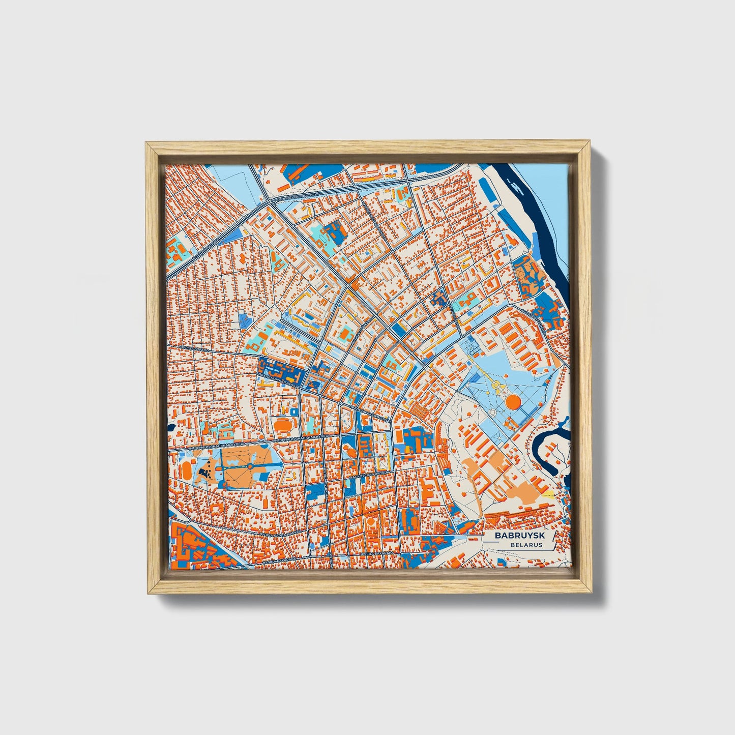 Бабруйск Belarus Colorful City Map Canvas Print • Natural Wooden Framed