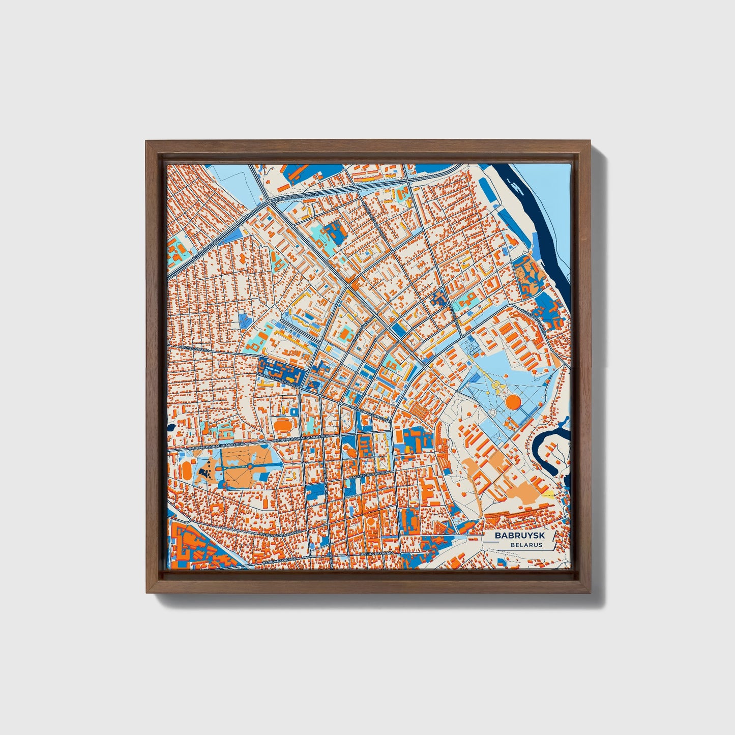 Бабруйск Belarus Colorful City Map Canvas Print • Dark Wooden Framed