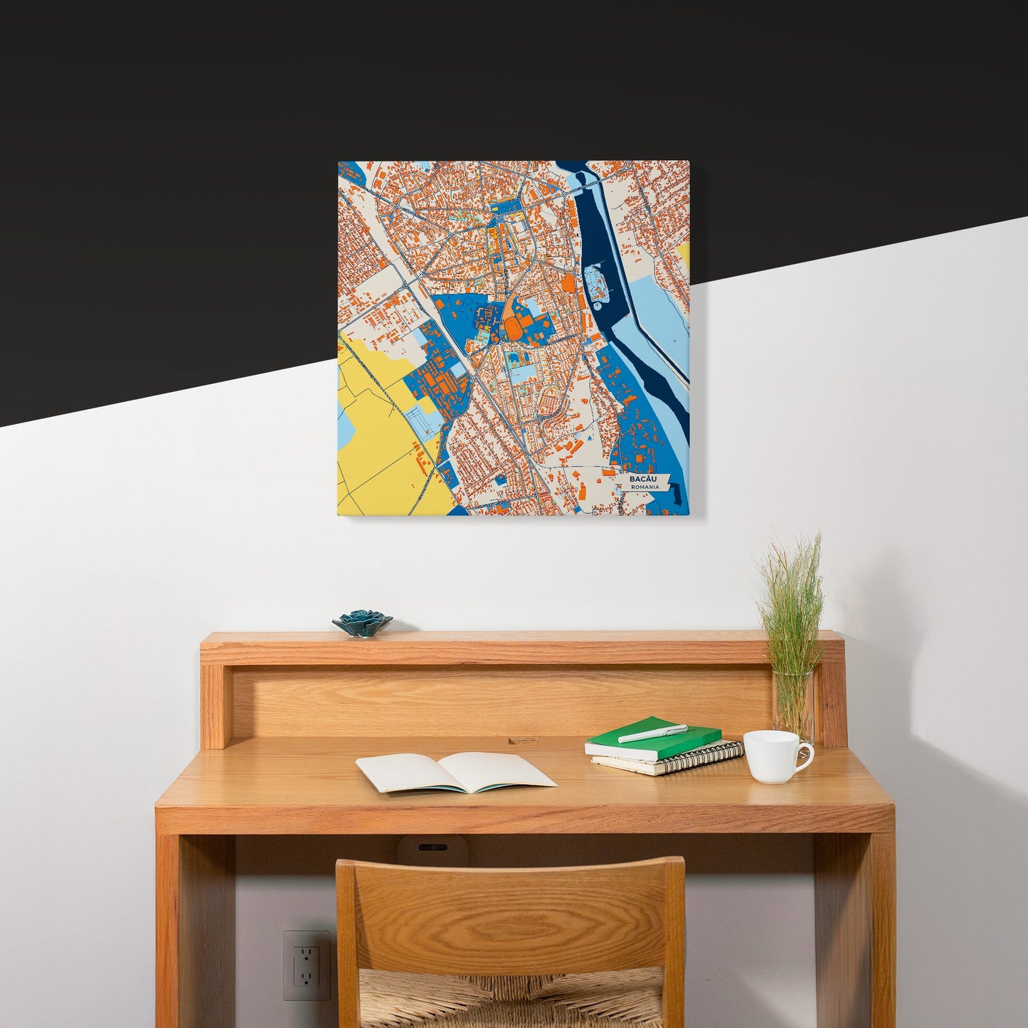 Bacău Romania Colorful City Map Canvas Print Scene