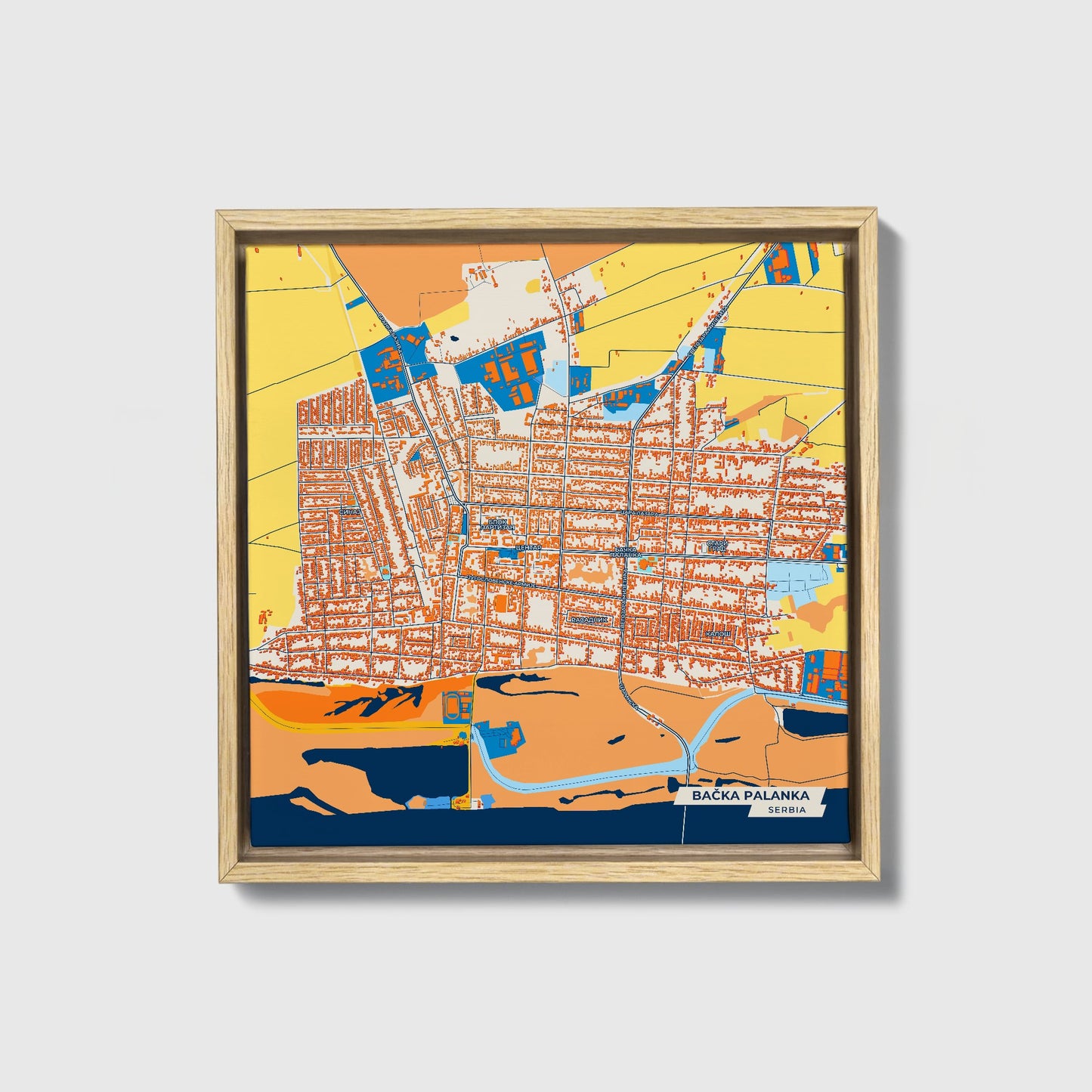 Бачка Паланка Serbia Colorful City Map Canvas Print • Natural Wooden Framed