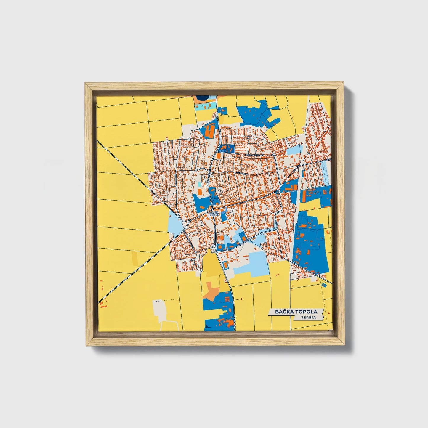 Бачка Топола Serbia Colorful City Map Canvas Print • Natural Wooden Framed