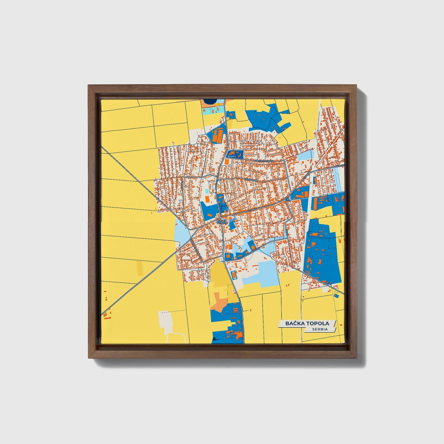 Бачка Топола Serbia Colorful City Map Canvas Print • Dark Wooden Framed