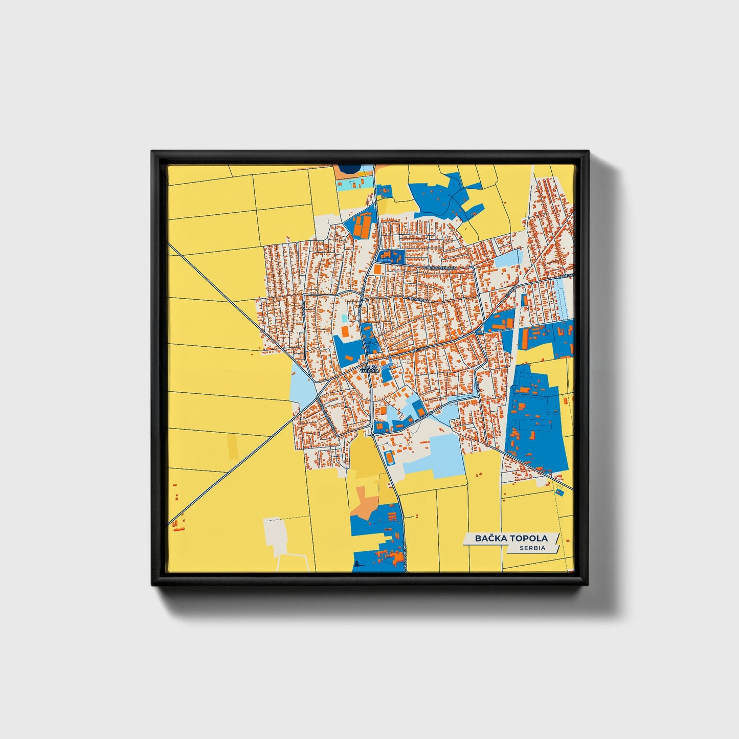 Бачка Топола Serbia Colorful City Map Canvas Print • Black Framed