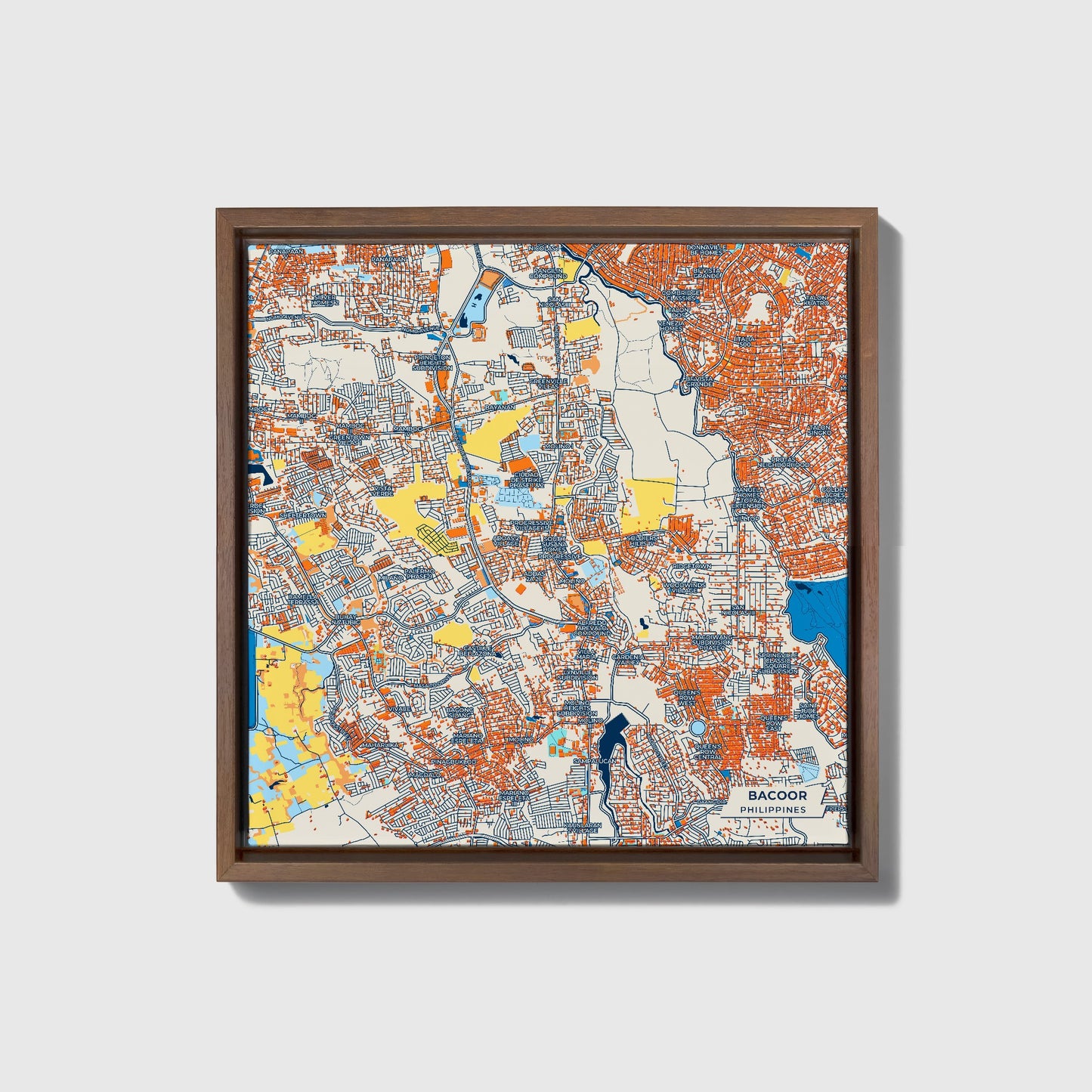 Bacoor Philippines Colorful City Map Canvas Print • Dark Wooden Framed
