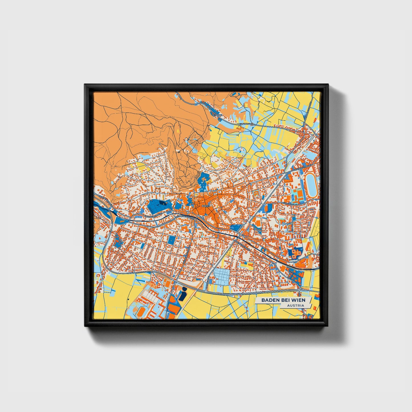 Baden Bei Wien Austria Colorful City Map Canvas Print • Black Framed