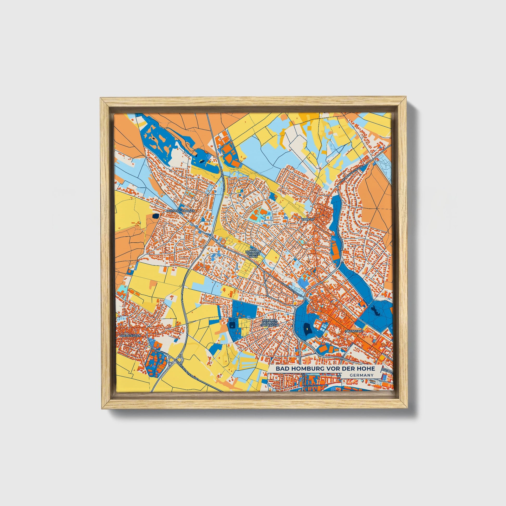 Bad Homburg Vor Der Höhe Germany Colorful City Map Canvas Print • Natural Wooden Framed