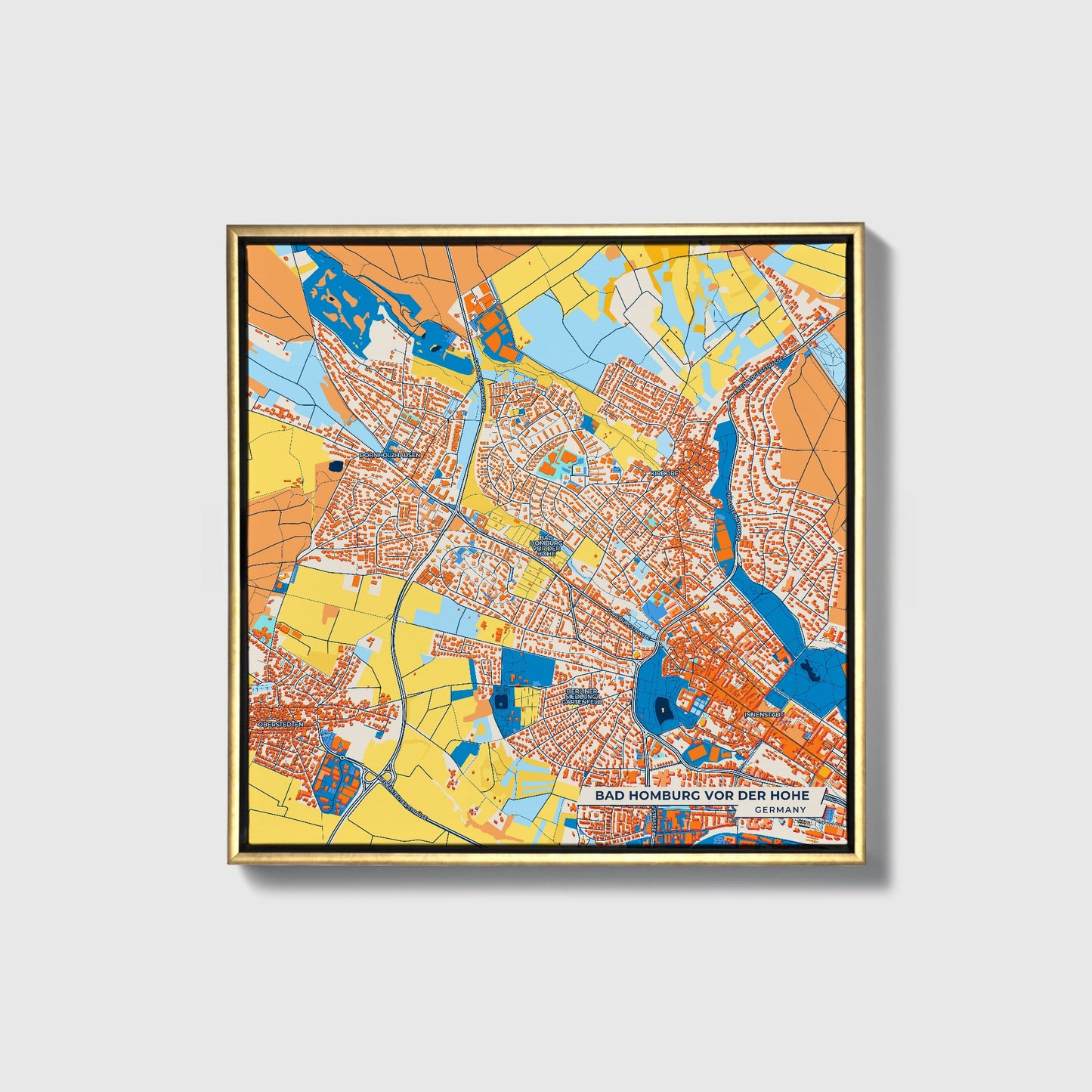 Bad Homburg Vor Der Höhe Germany Colorful City Map Canvas Print • Gold Framed
