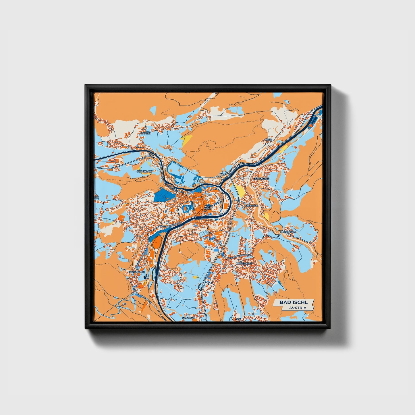 Bad Ischl Austria Colorful City Map Canvas Print • Black Framed