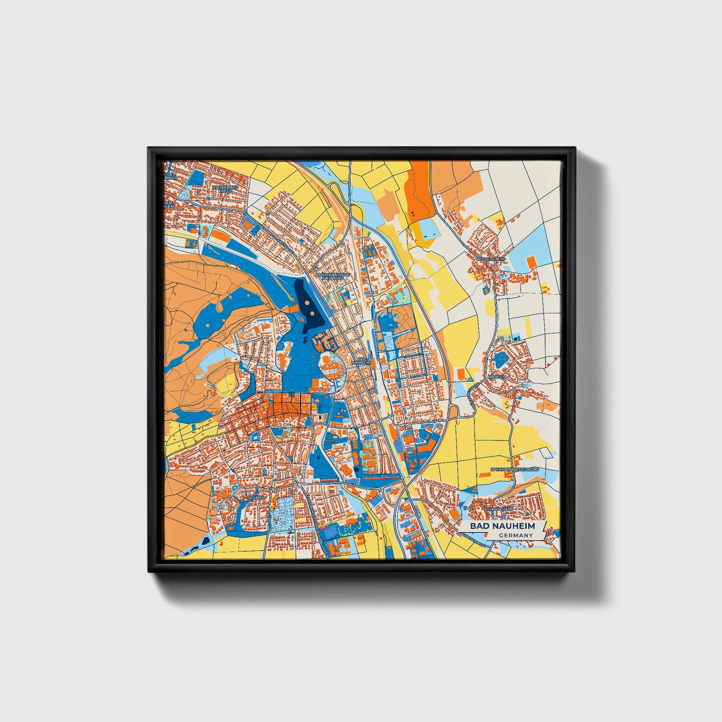 Bad Nauheim Germany Colorful City Map Canvas Print • Black Framed