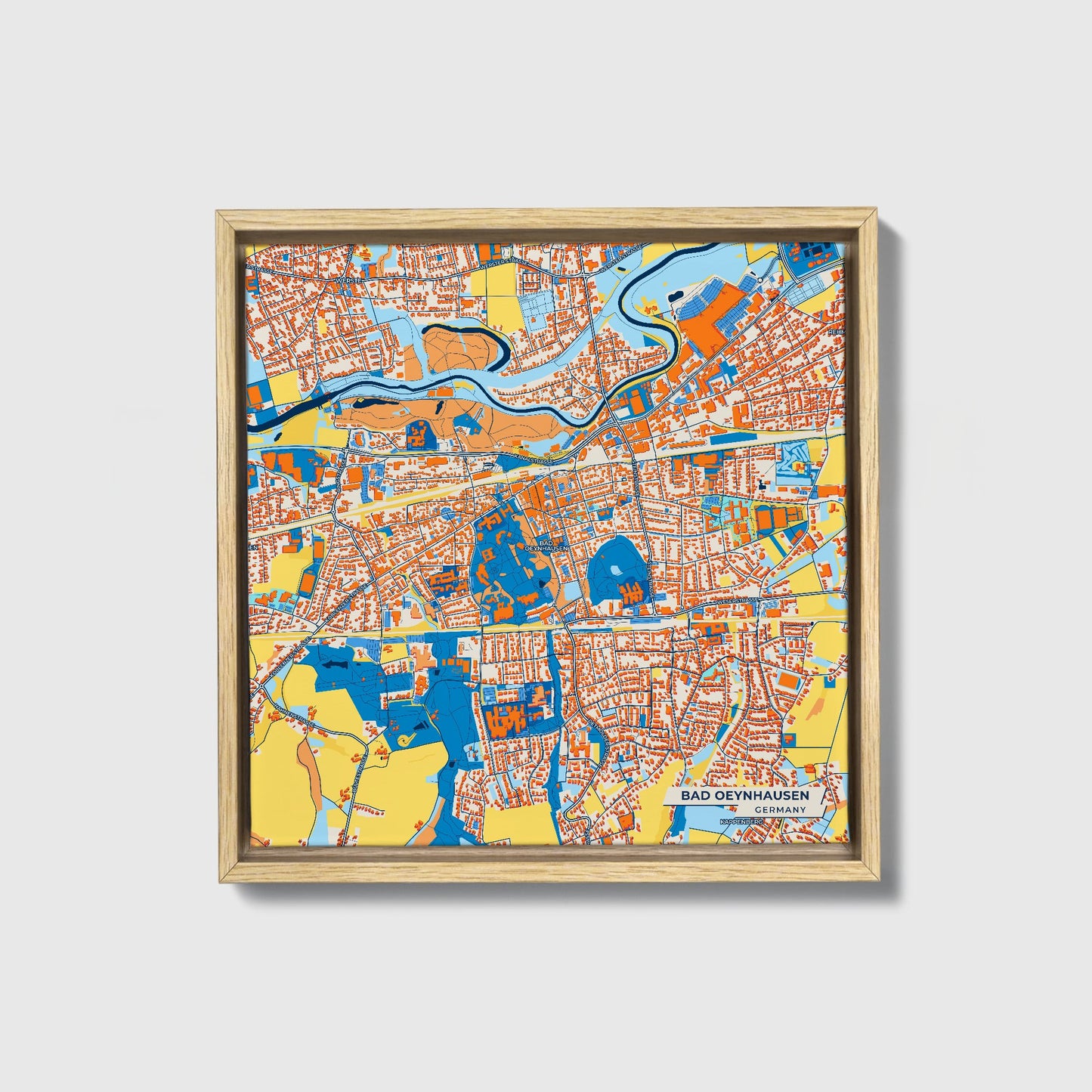Bad Oeynhausen Germany Colorful City Map Canvas Print • Natural Wooden Framed