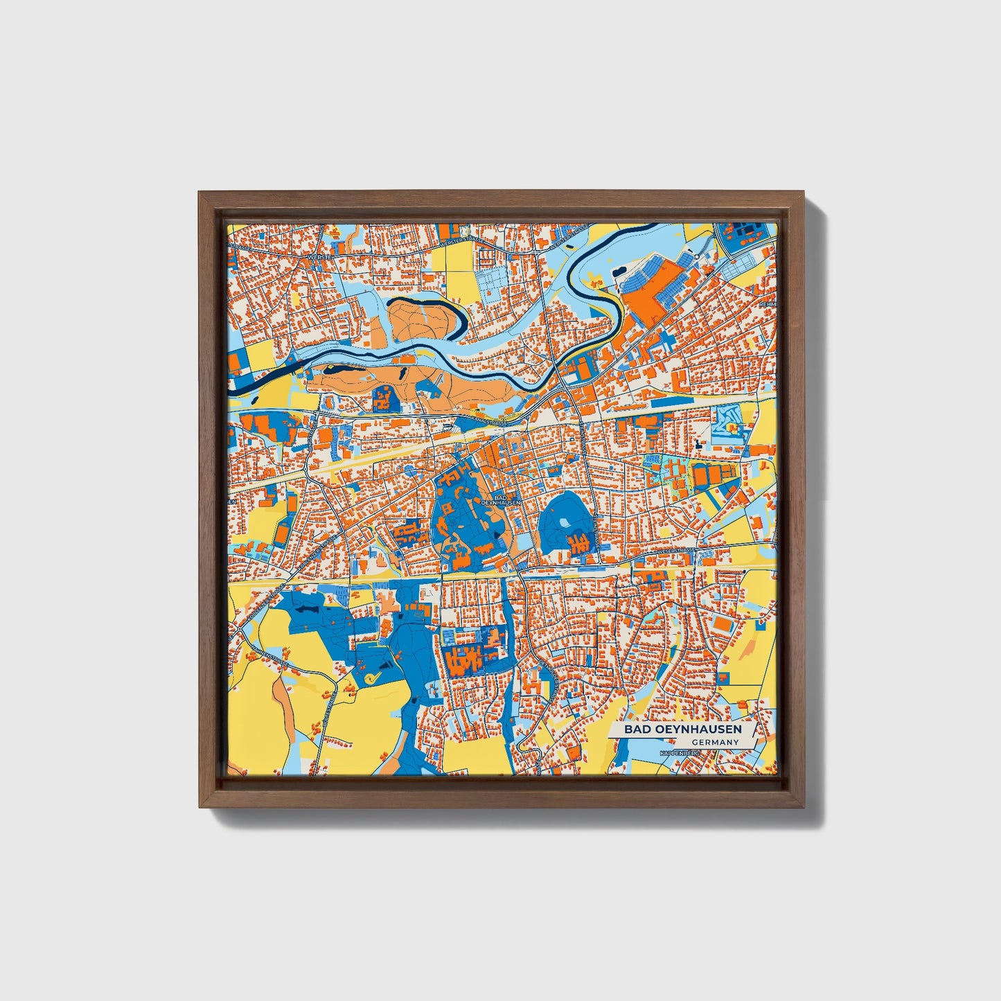 Bad Oeynhausen Germany Colorful City Map Canvas Print • Dark Wooden Framed
