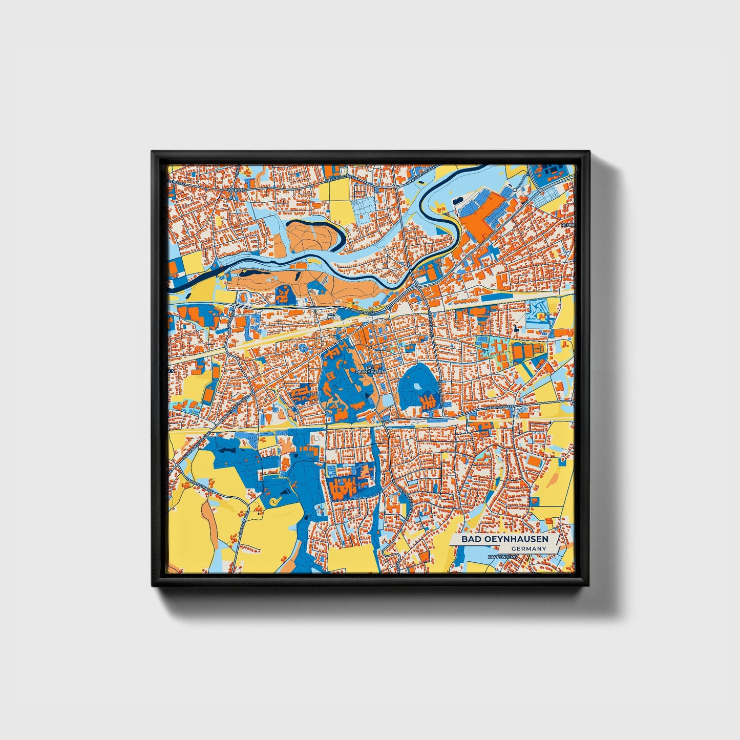 Bad Oeynhausen Germany Colorful City Map Canvas Print • Black Framed