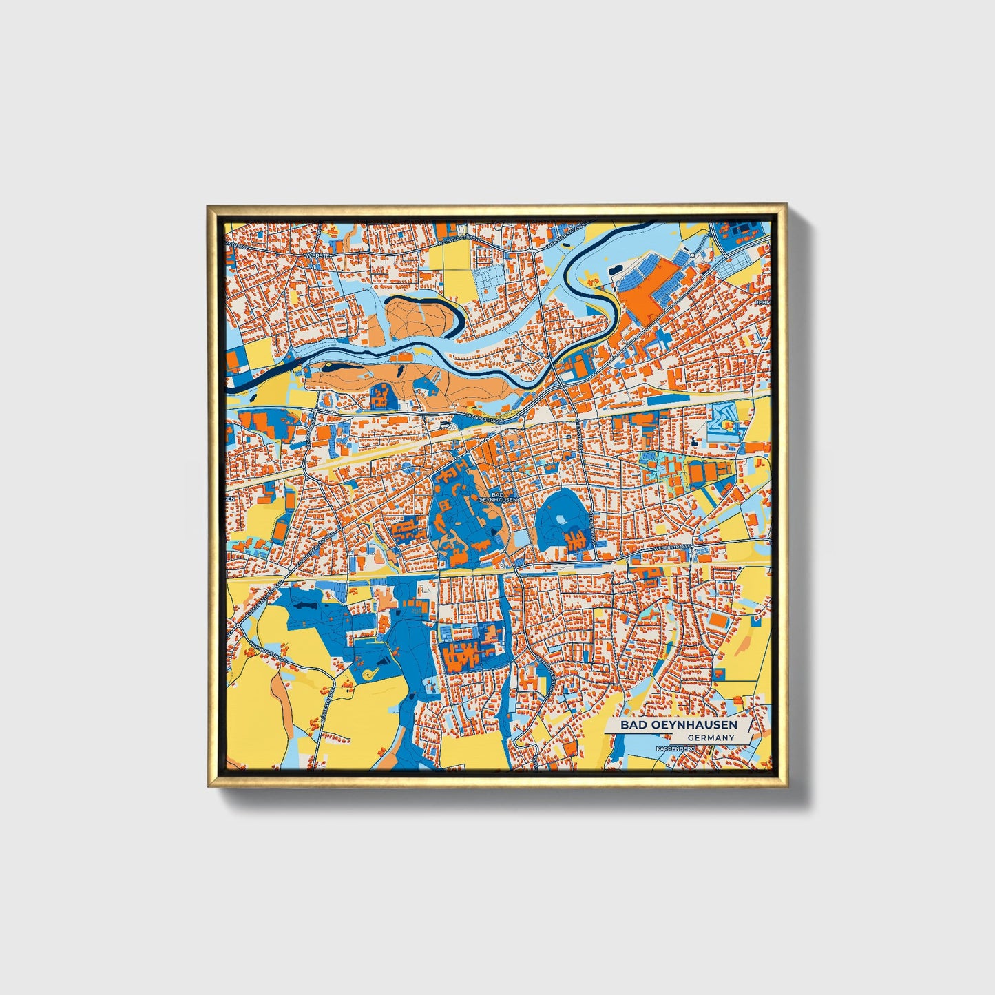 Bad Oeynhausen Germany Colorful City Map Canvas Print • Gold Framed