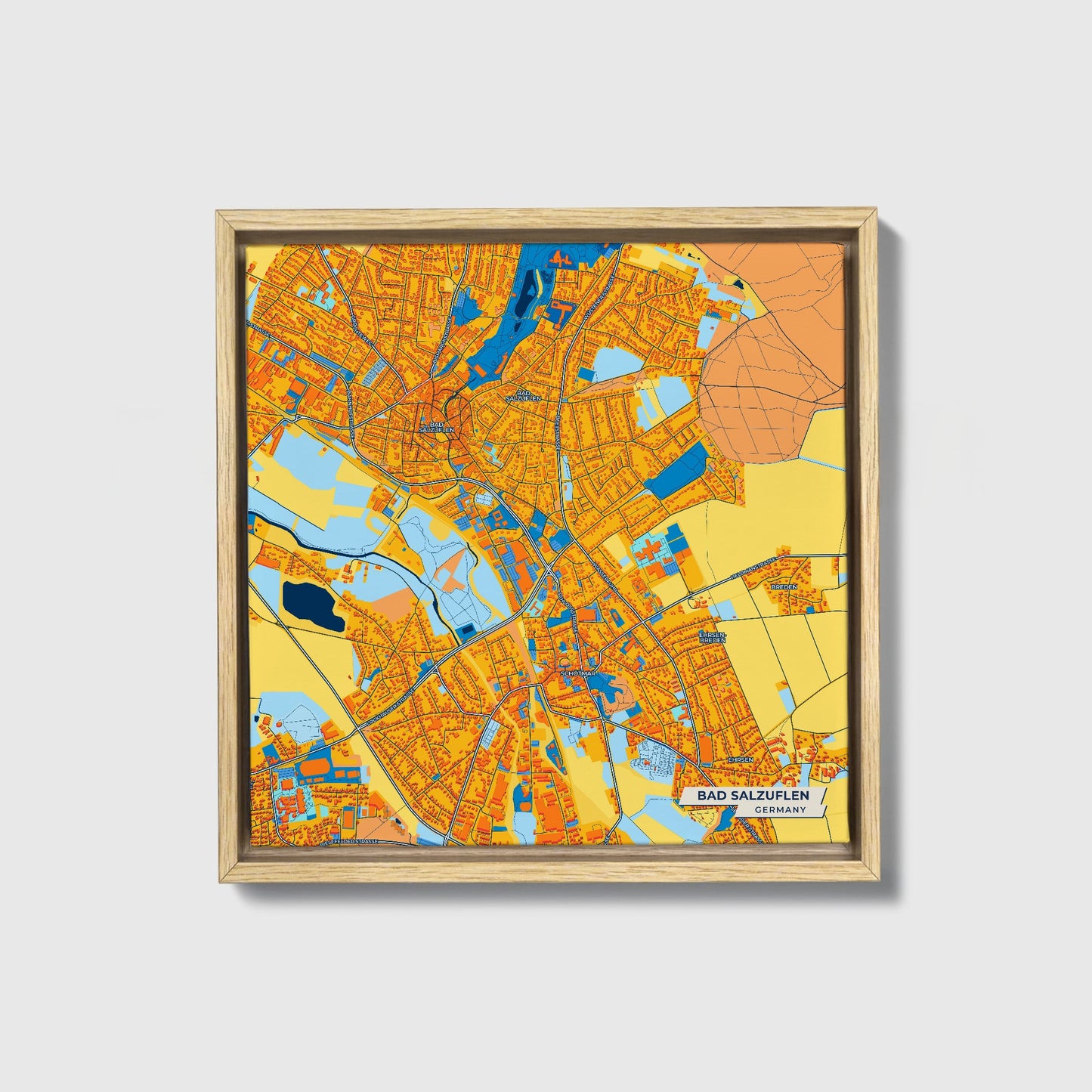Bad Salzuflen Germany Colorful City Map Canvas Print • Natural Wooden Framed