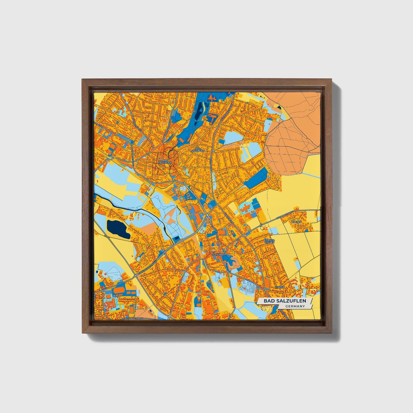 Bad Salzuflen Germany Colorful City Map Canvas Print • Dark Wooden Framed