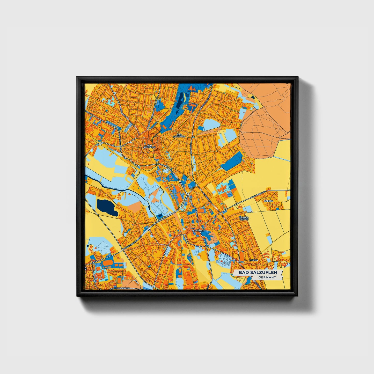 Bad Salzuflen Germany Colorful City Map Canvas Print • Black Framed