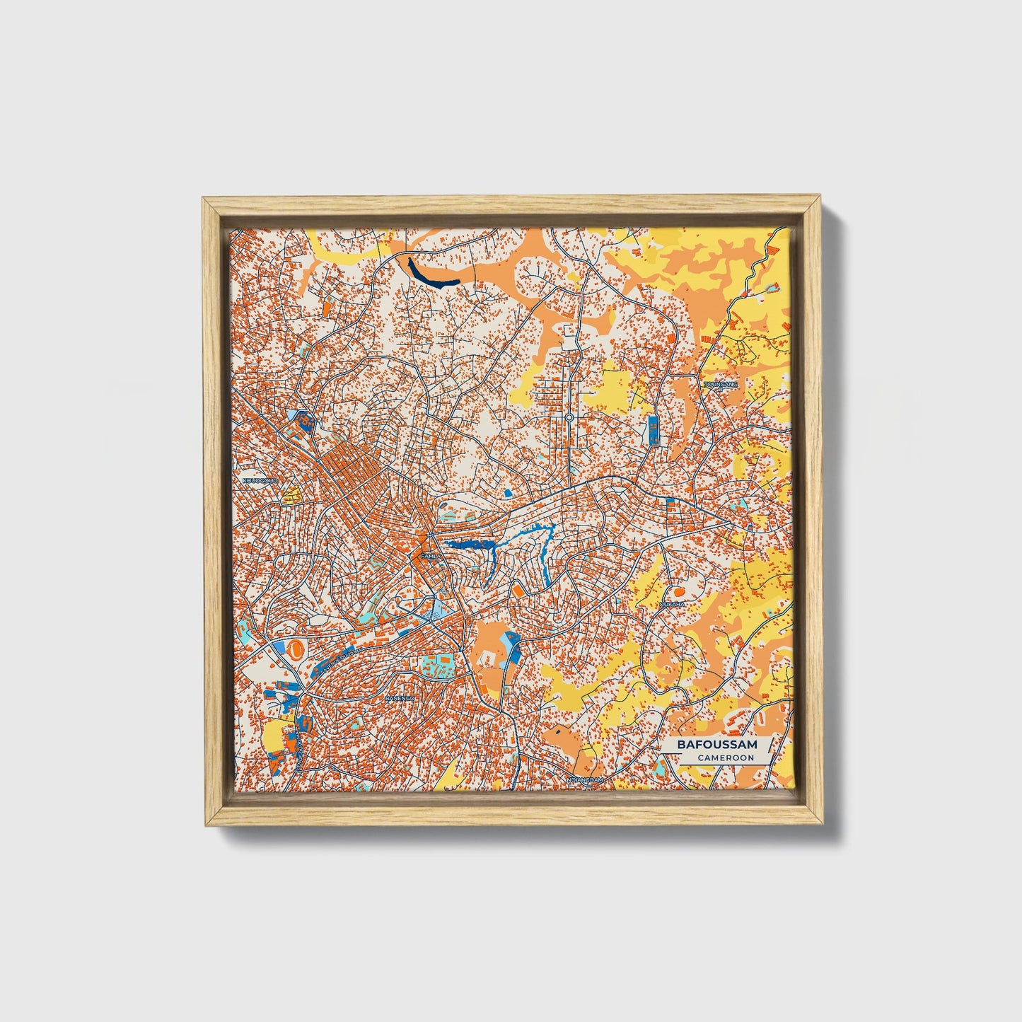 Bafoussam Cameroon Colorful City Map Canvas Print • Natural Wooden Framed