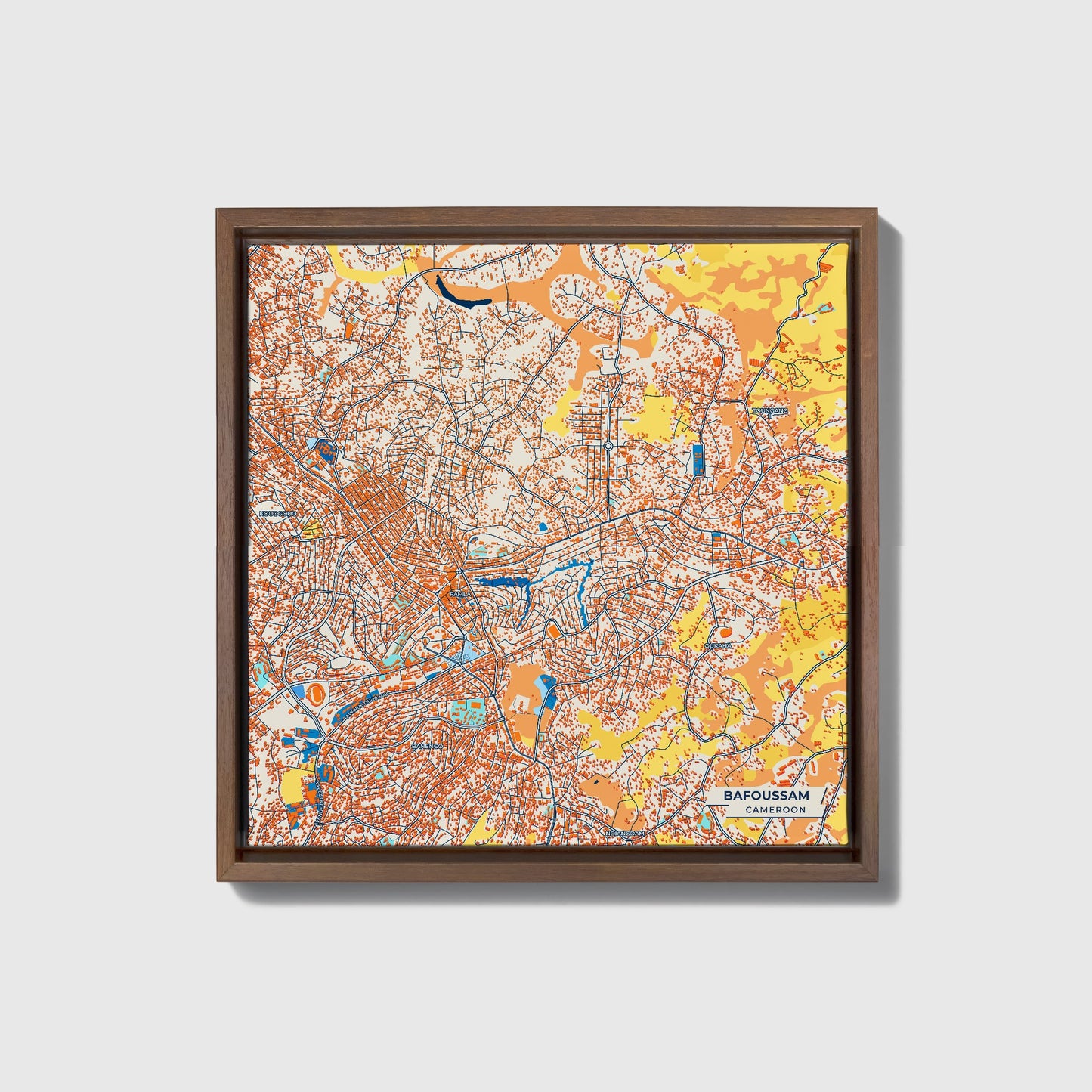 Bafoussam Cameroon Colorful City Map Canvas Print • Dark Wooden Framed
