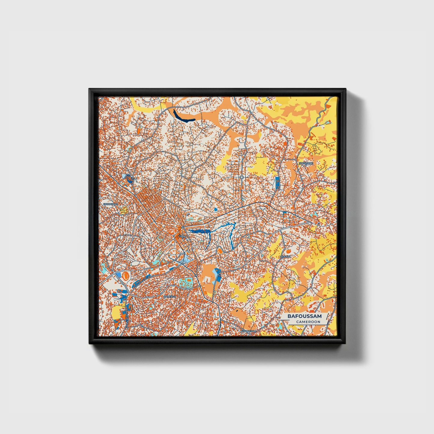 Bafoussam Cameroon Colorful City Map Canvas Print • Black Framed