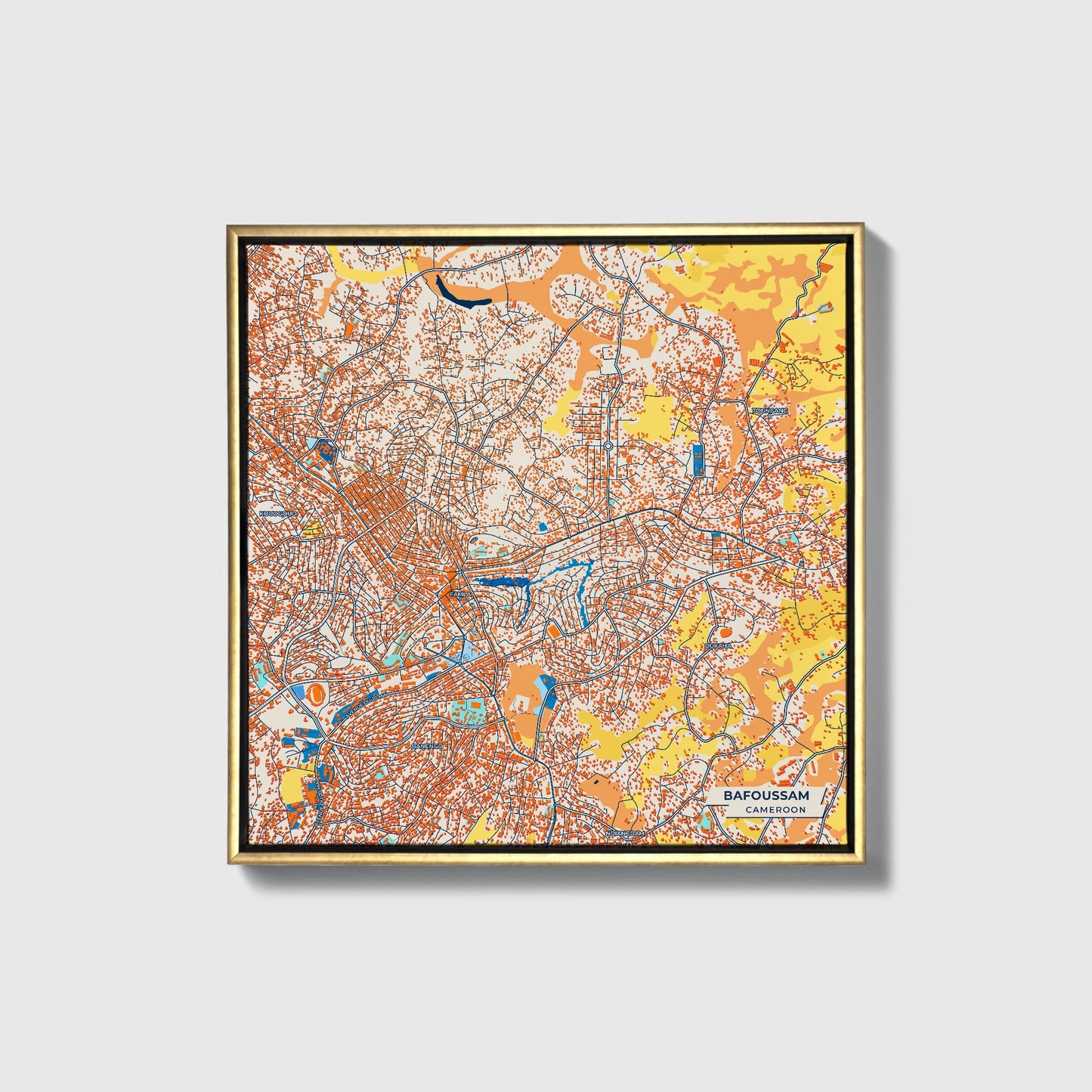 Bafoussam Cameroon Colorful City Map Canvas Print • Gold Framed