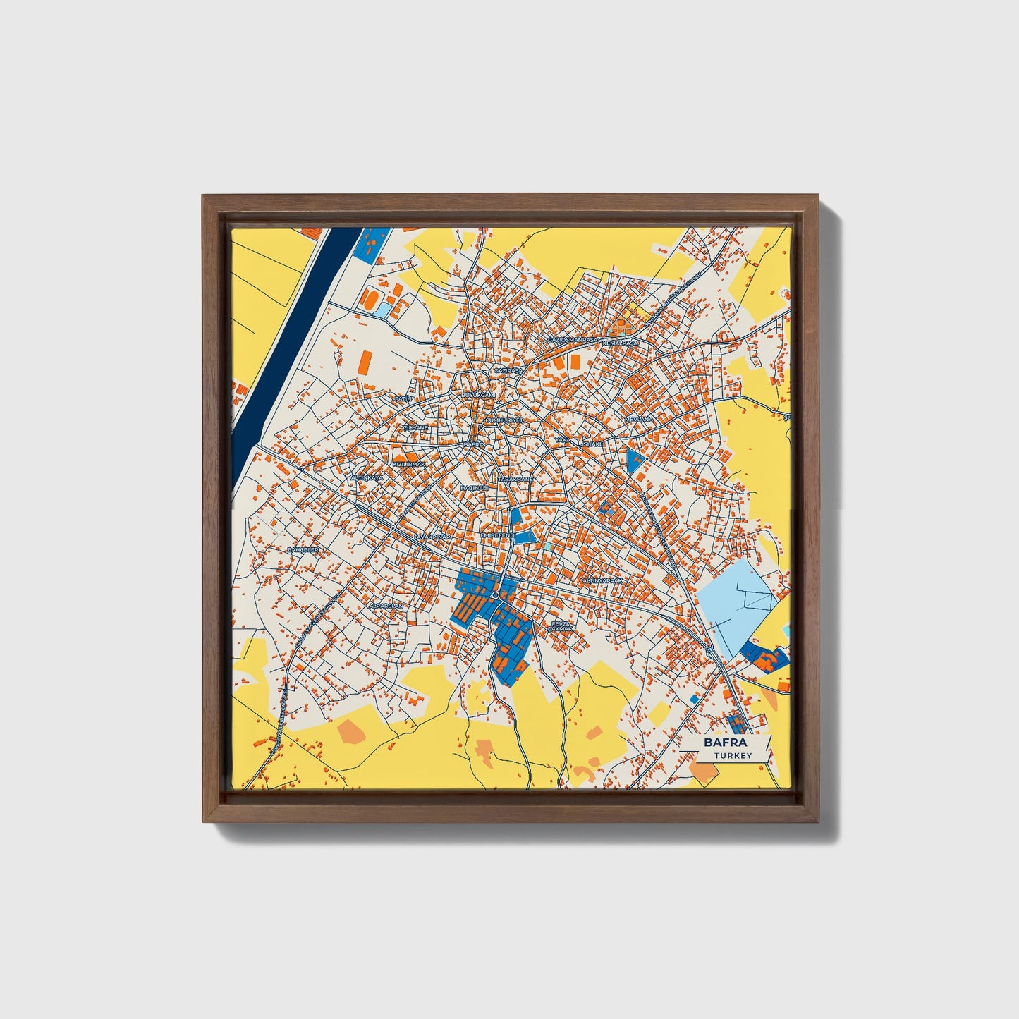 Bafra Turkey Colorful City Map Canvas Print • Dark Wooden Framed