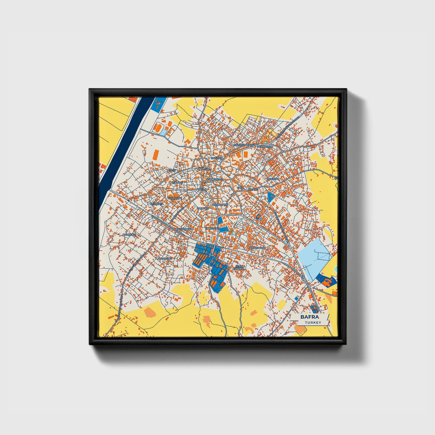 Bafra Turkey Colorful City Map Canvas Print • Black Framed
