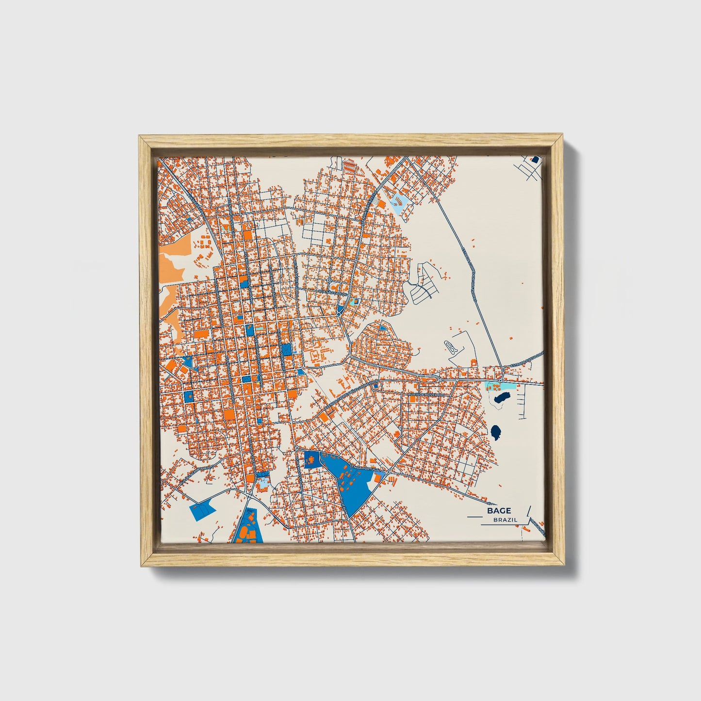 Bage Brazil Colorful City Map Canvas Print • Natural Wooden Framed