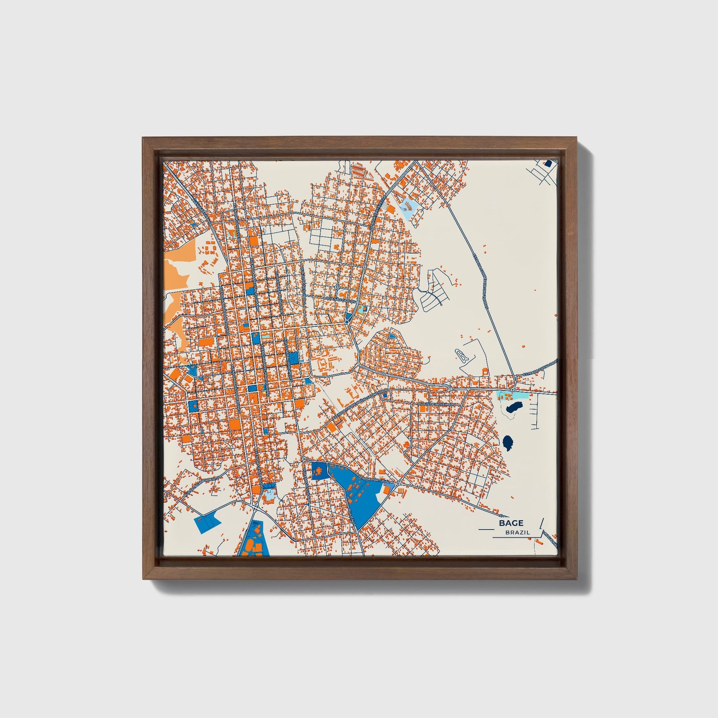 Bage Brazil Colorful City Map Canvas Print • Dark Wooden Framed