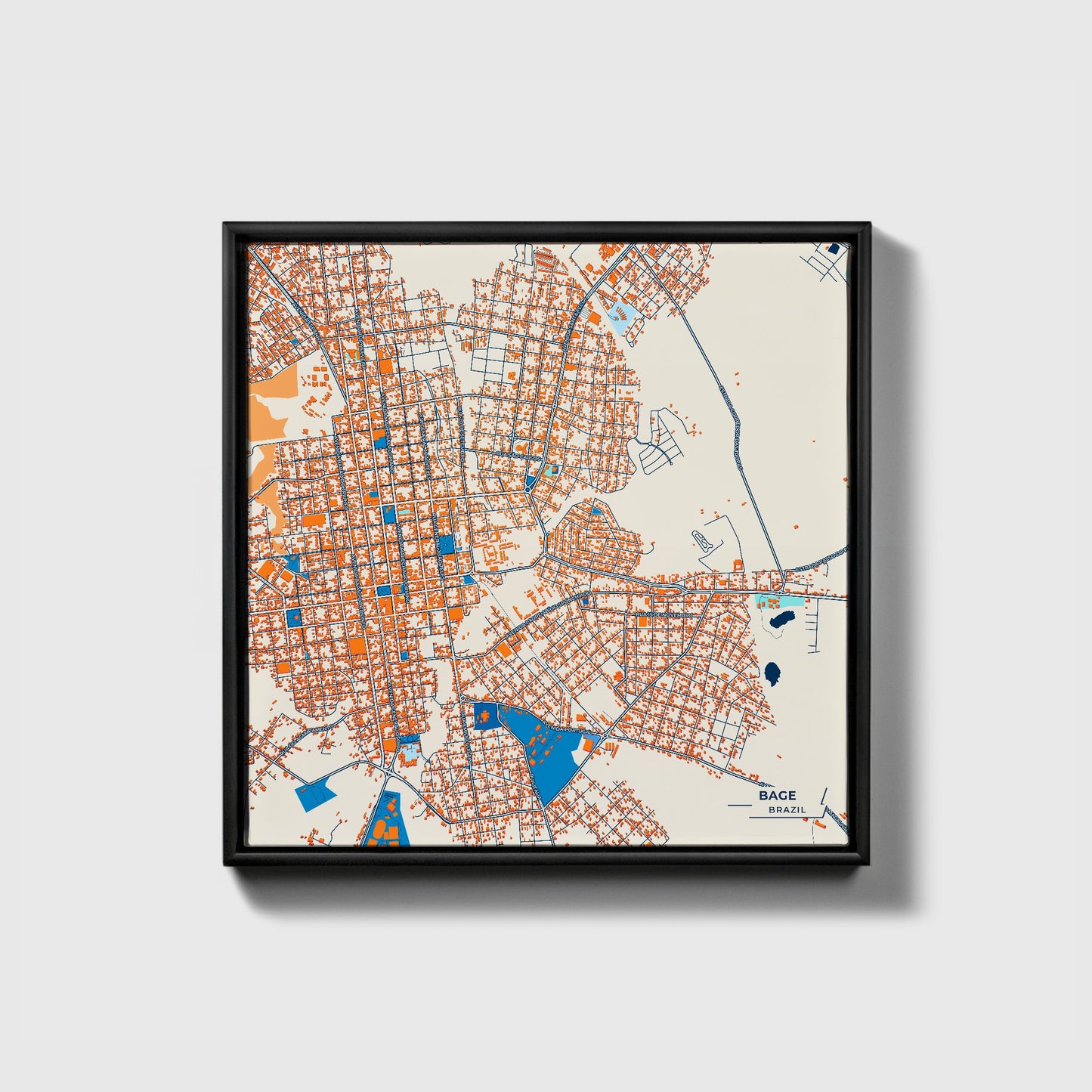 Bage Brazil Colorful City Map Canvas Print • Black Framed