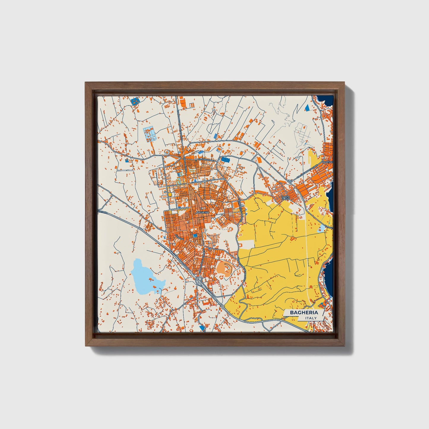 Bagheria Italy Colorful City Map Canvas Print • Dark Wooden Framed