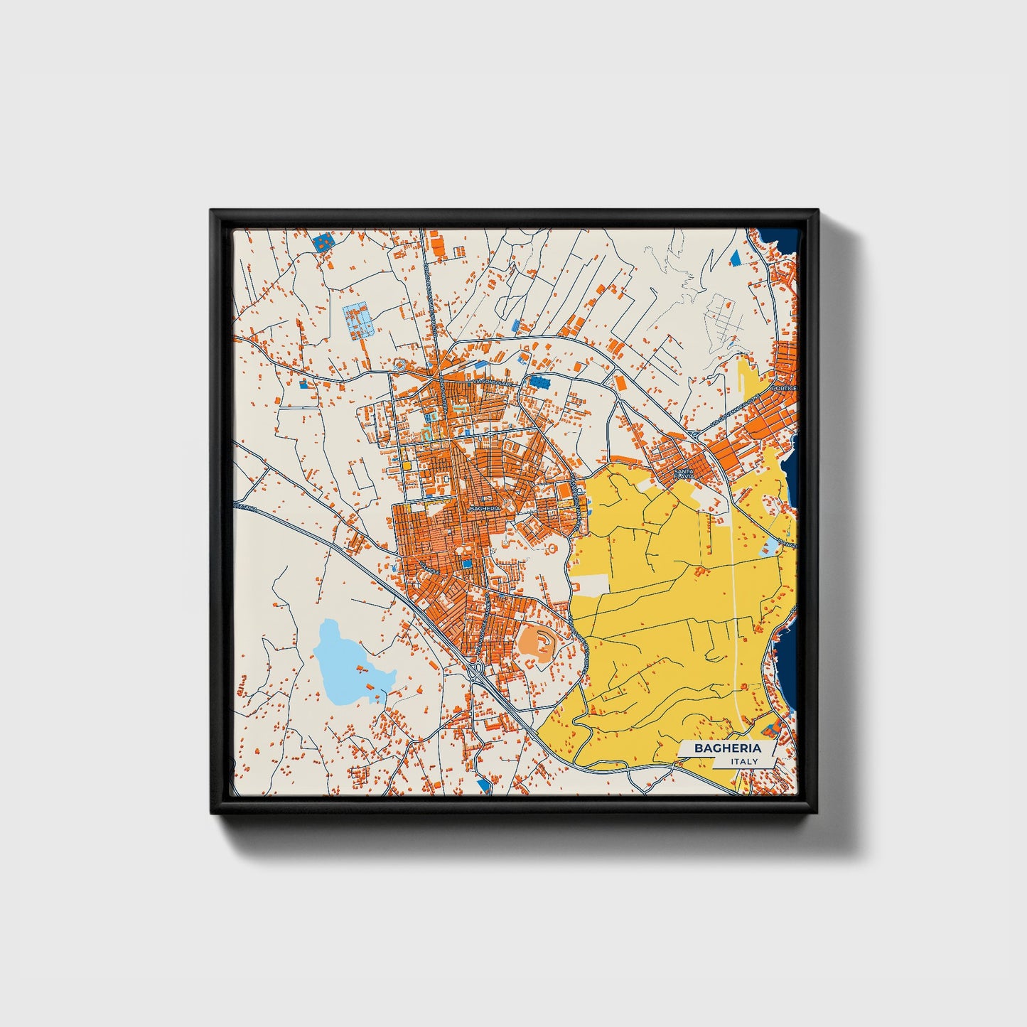 Bagheria Italy Colorful City Map Canvas Print • Black Framed
