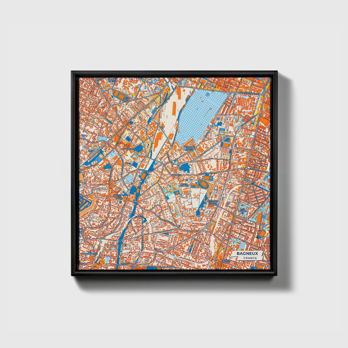 Bagneux France Colorful City Map Canvas Print • Black Framed