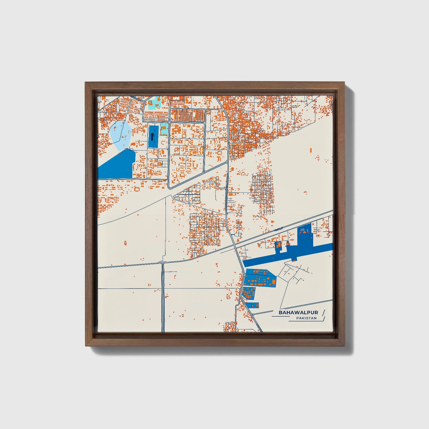 Bahawalpur Pakistan Colorful City Map Canvas Print • Dark Wooden Framed