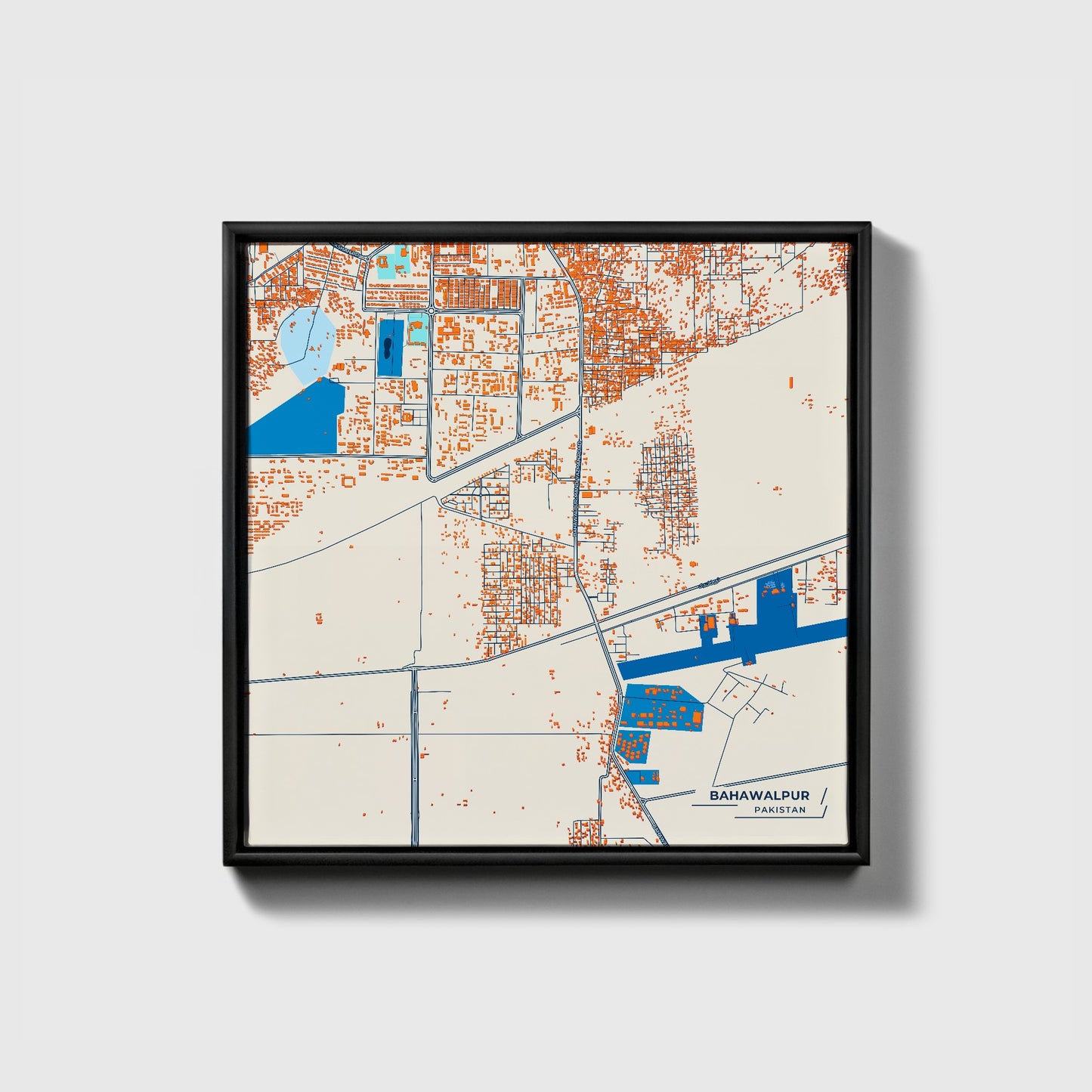 Bahawalpur Pakistan Colorful City Map Canvas Print • Black Framed