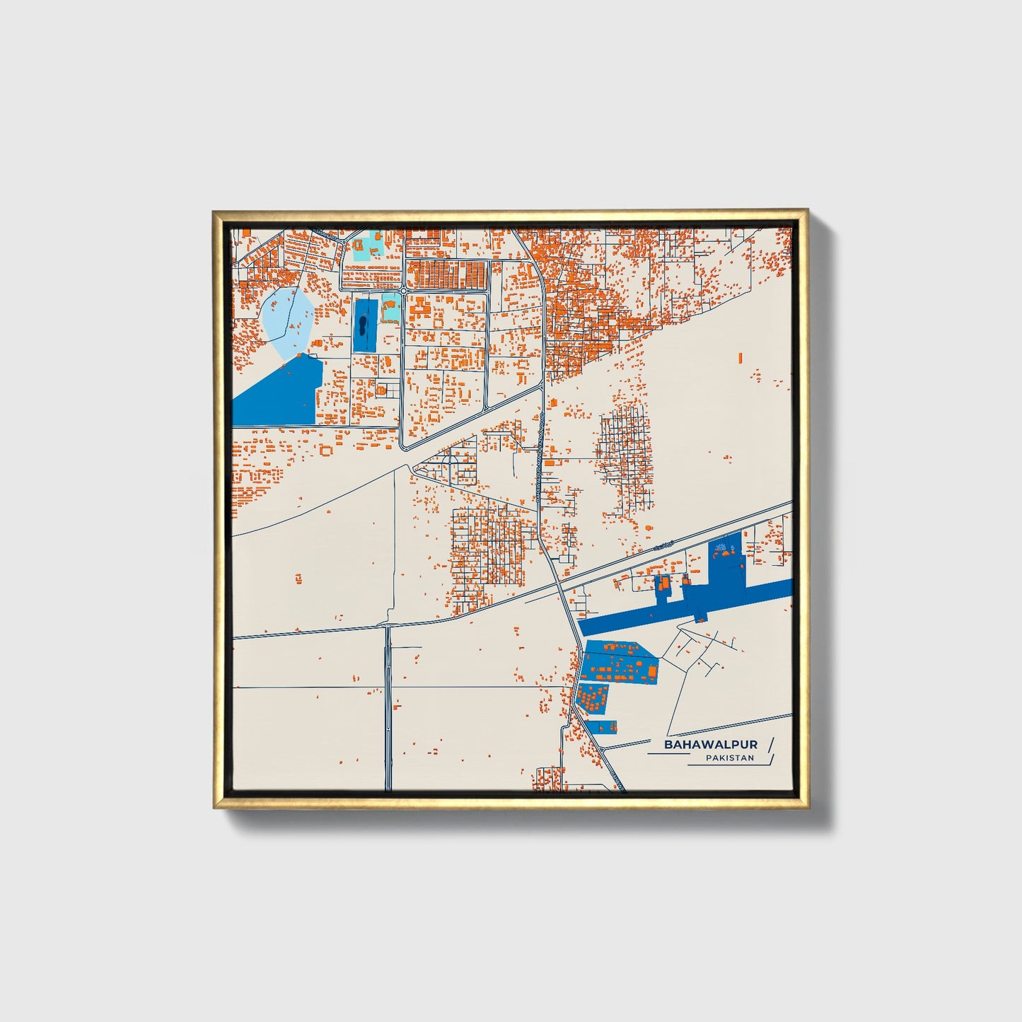 Bahawalpur Pakistan Colorful City Map Canvas Print • Gold Framed