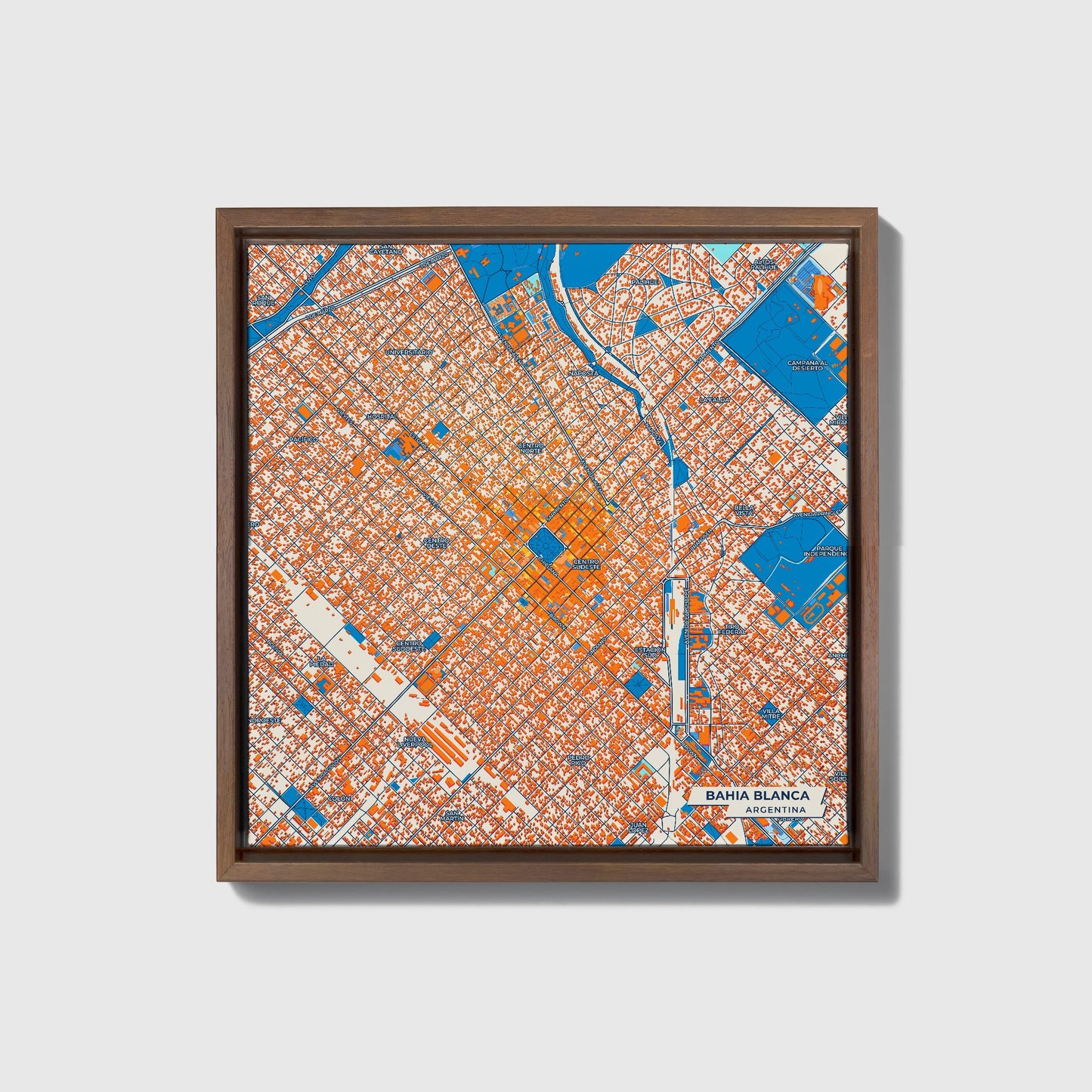 Bahia Blanca Argentina Colorful City Map Canvas Print • Dark Wooden Framed