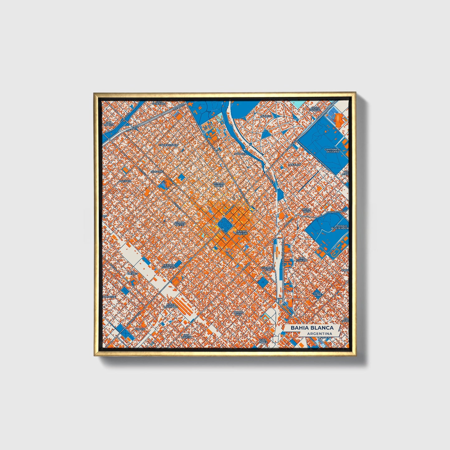 Bahia Blanca Argentina Colorful City Map Canvas Print • Gold Framed