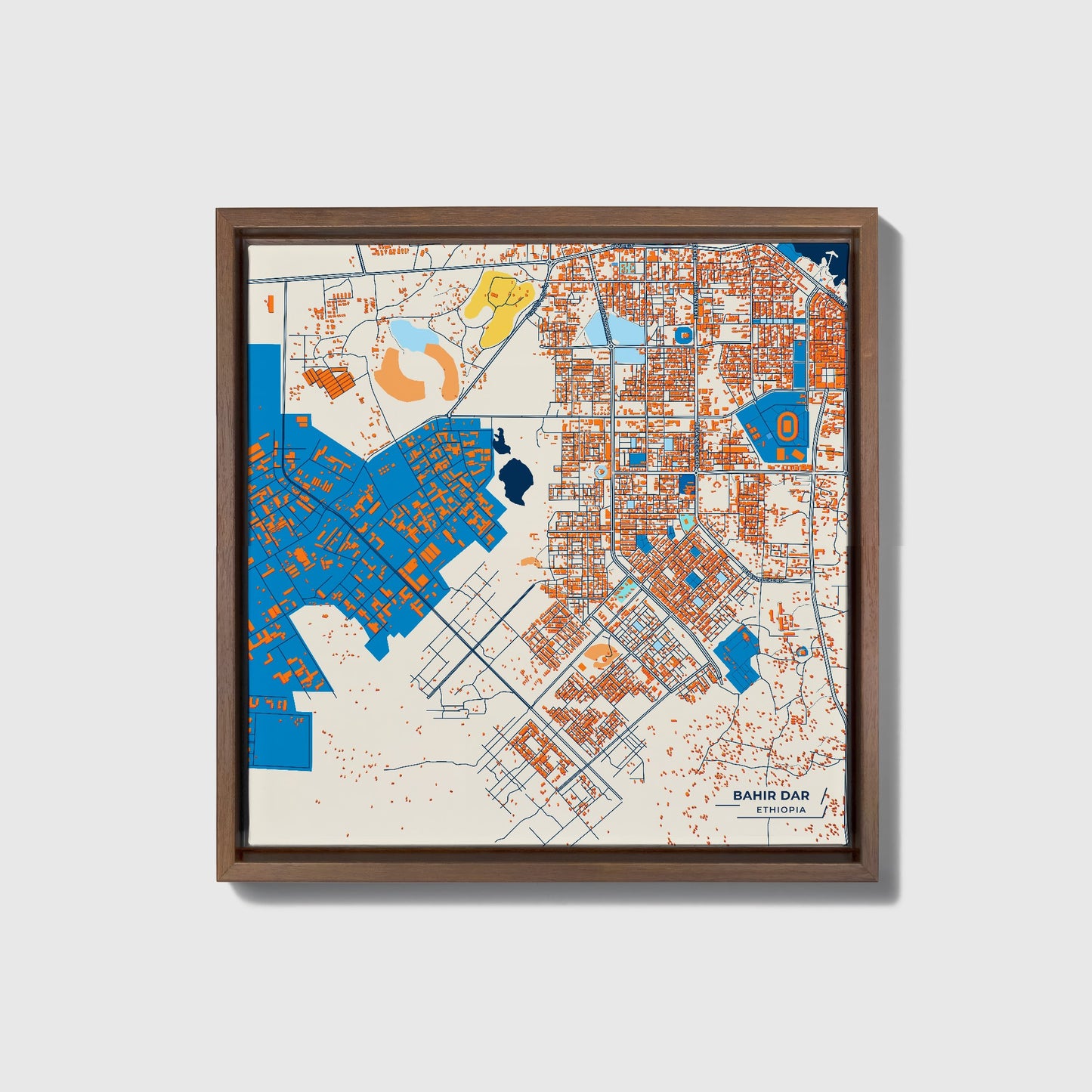 Bahir Dar Ethiopia Colorful City Map Canvas Print • Dark Wooden Framed