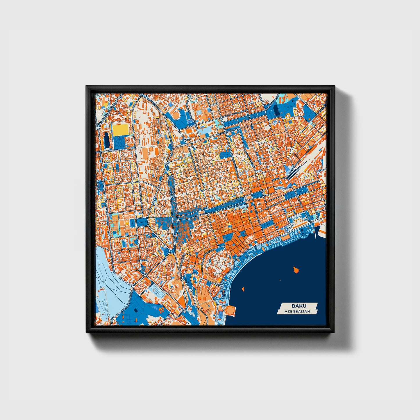 Baku Azerbaijan Colorful City Map Canvas Print • Black Framed