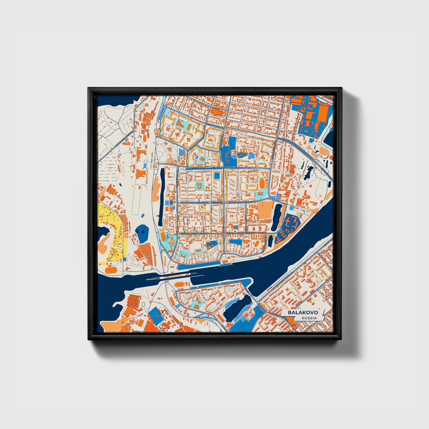 Балаково Russia Colorful City Map Canvas Print • Black Framed