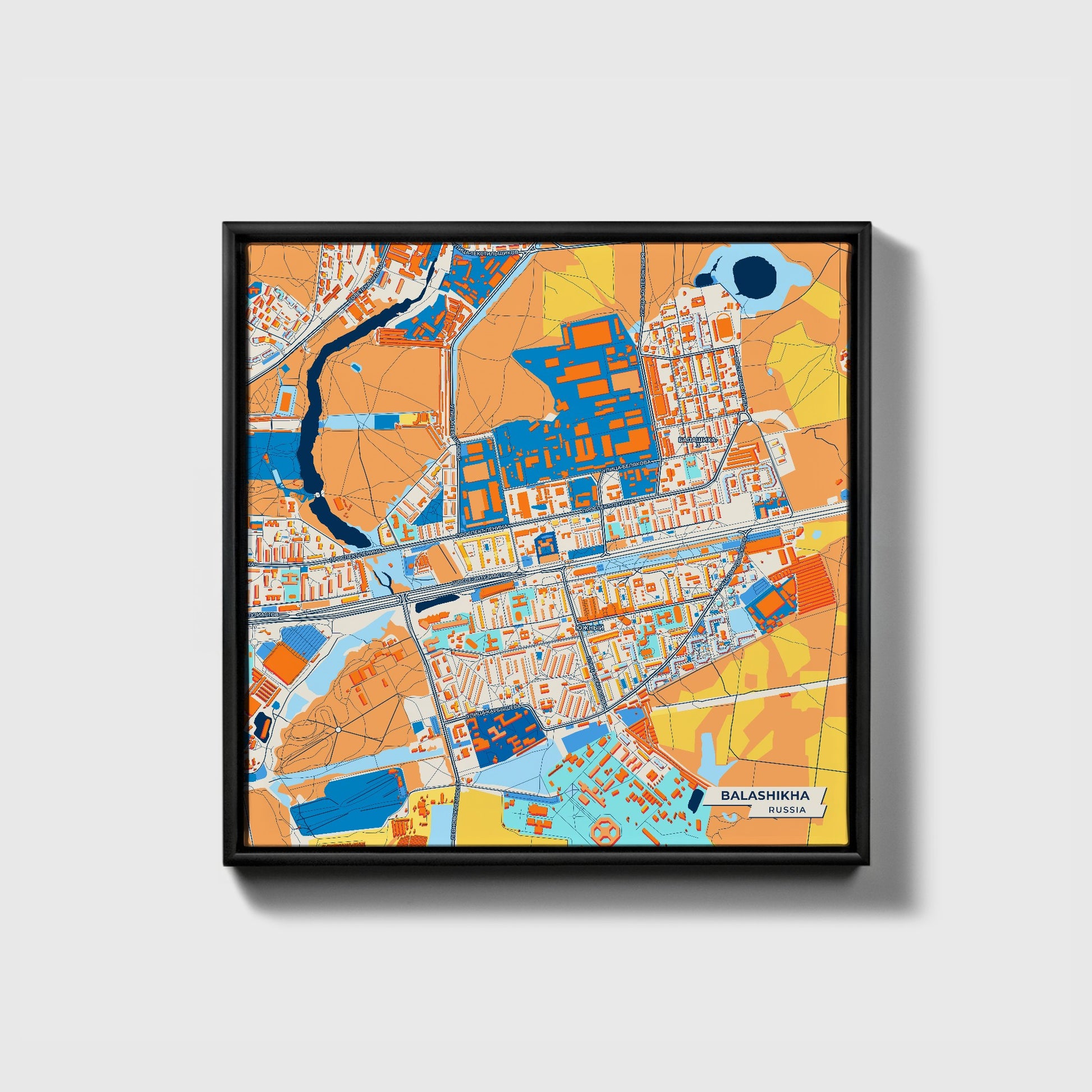 Балашиха Russia Colorful City Map Canvas Print • Black Framed