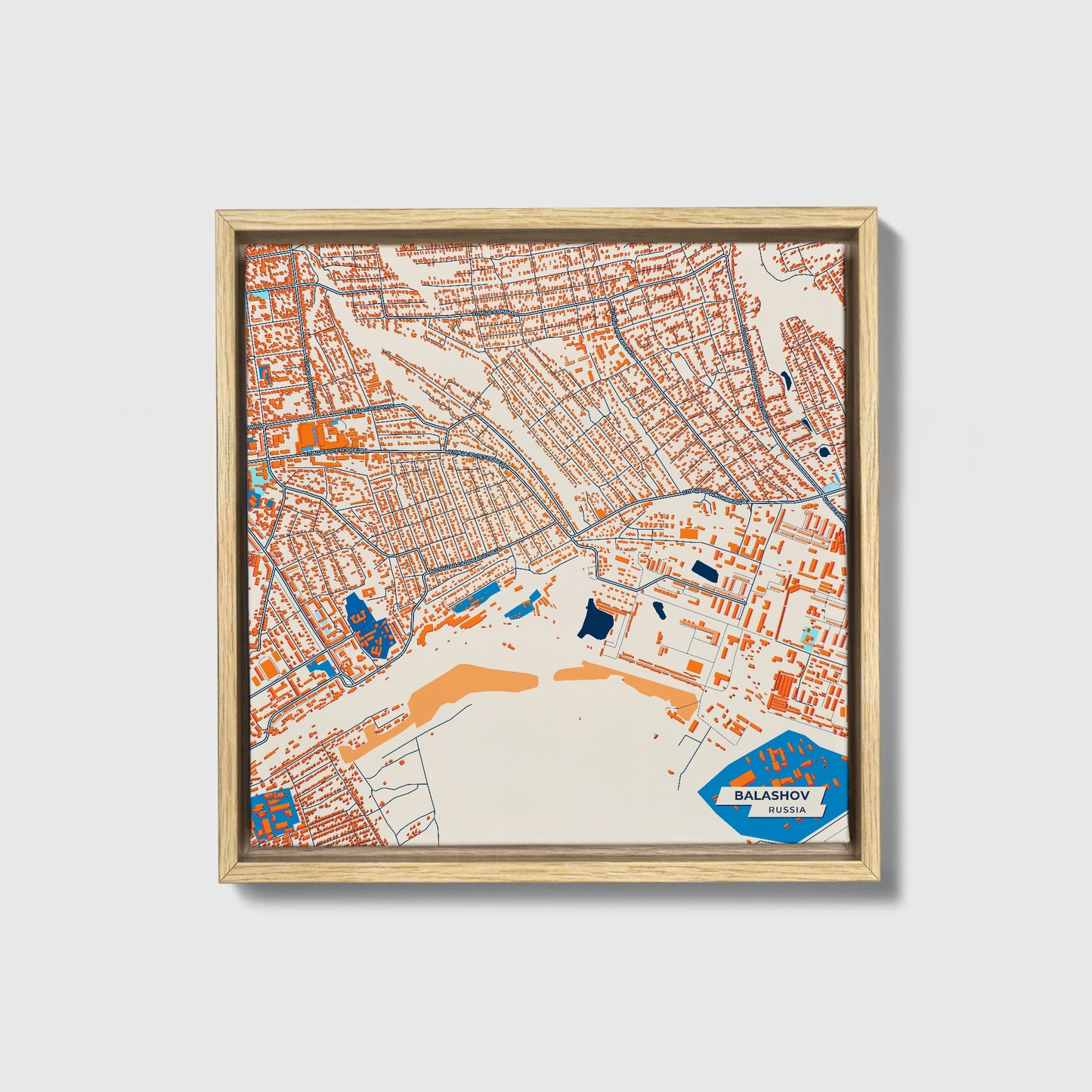 Балашов Russia Colorful City Map Canvas Print • Natural Wooden Framed