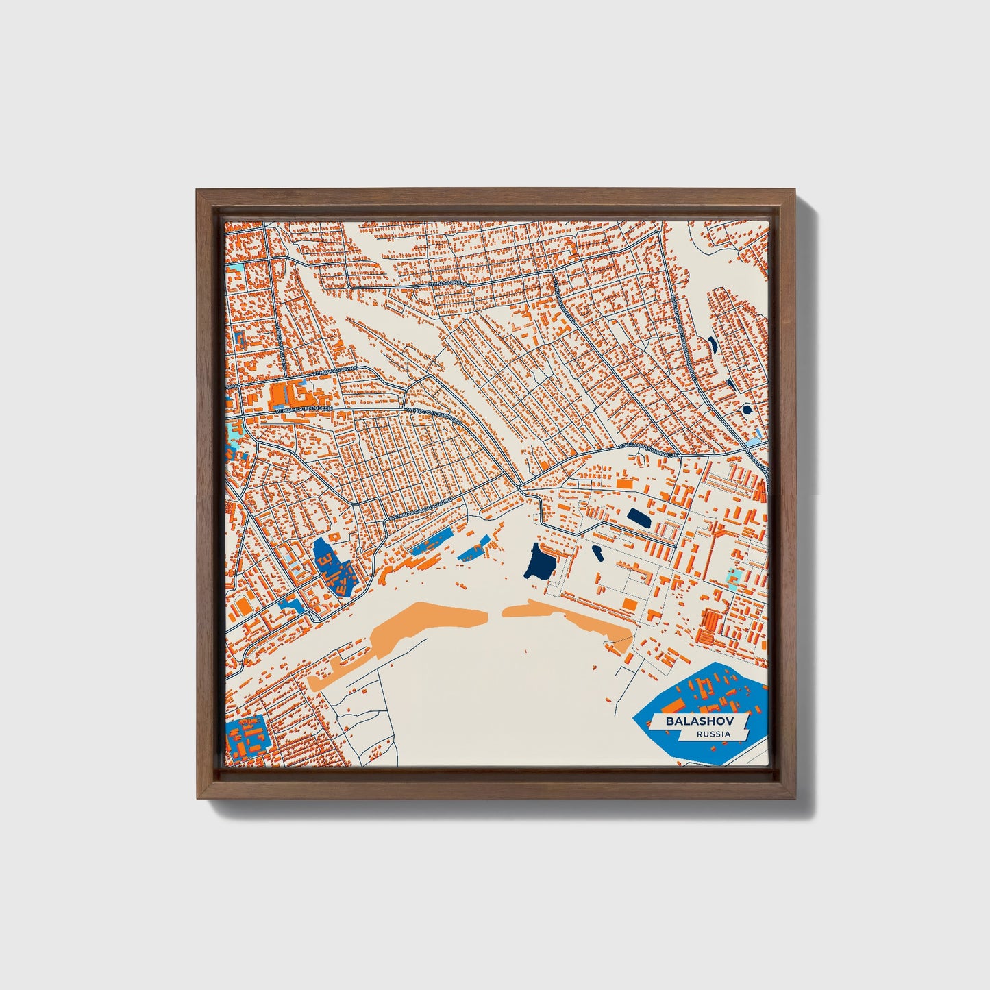 Балашов Russia Colorful City Map Canvas Print • Dark Wooden Framed