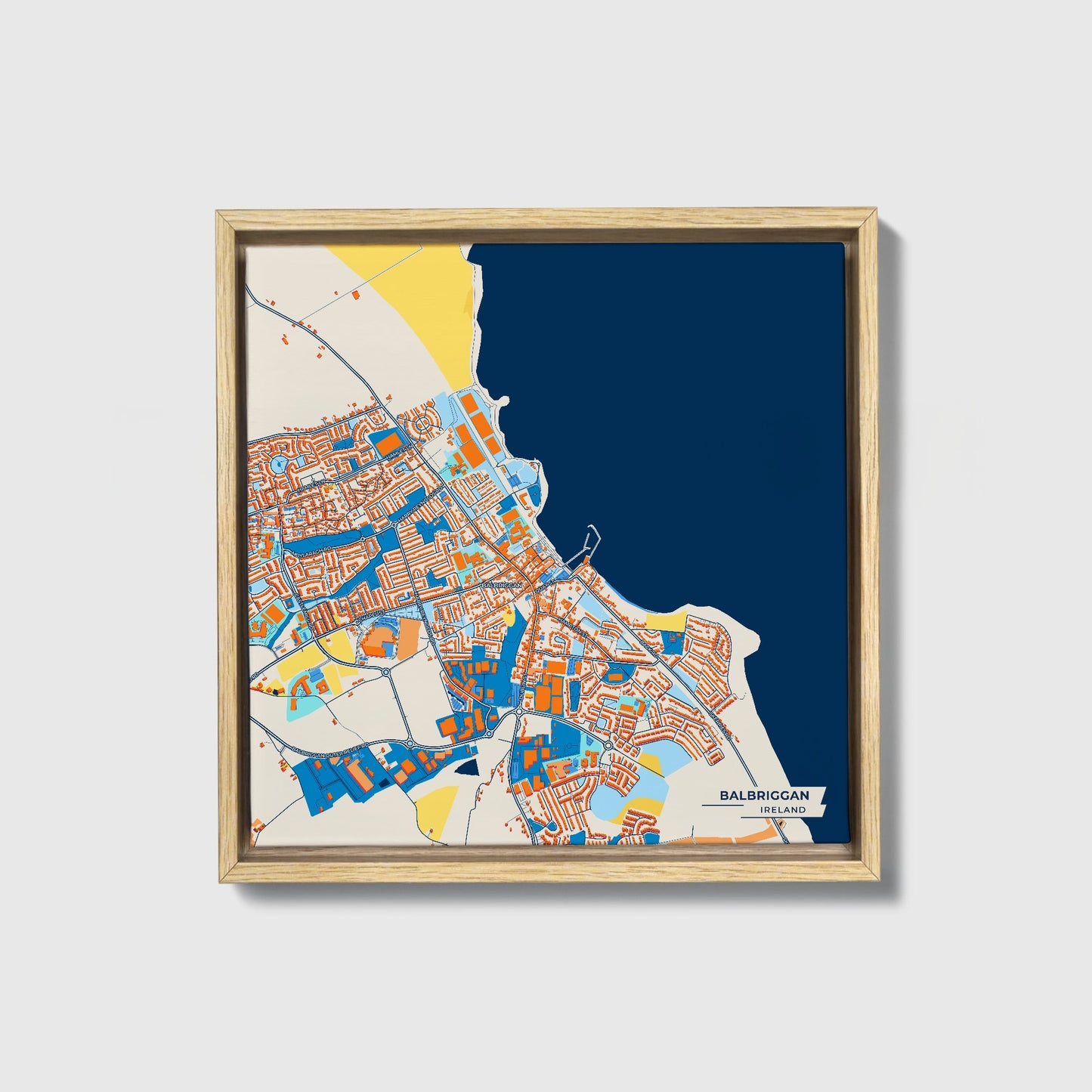 Balbriggan Ireland Colorful City Map Canvas Print • Natural Wooden Framed