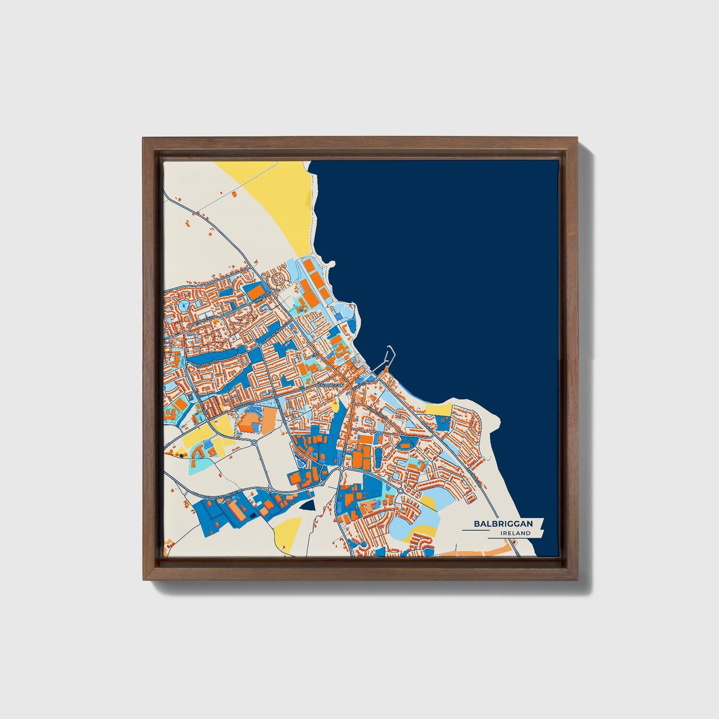 Balbriggan Ireland Colorful City Map Canvas Print • Dark Wooden Framed