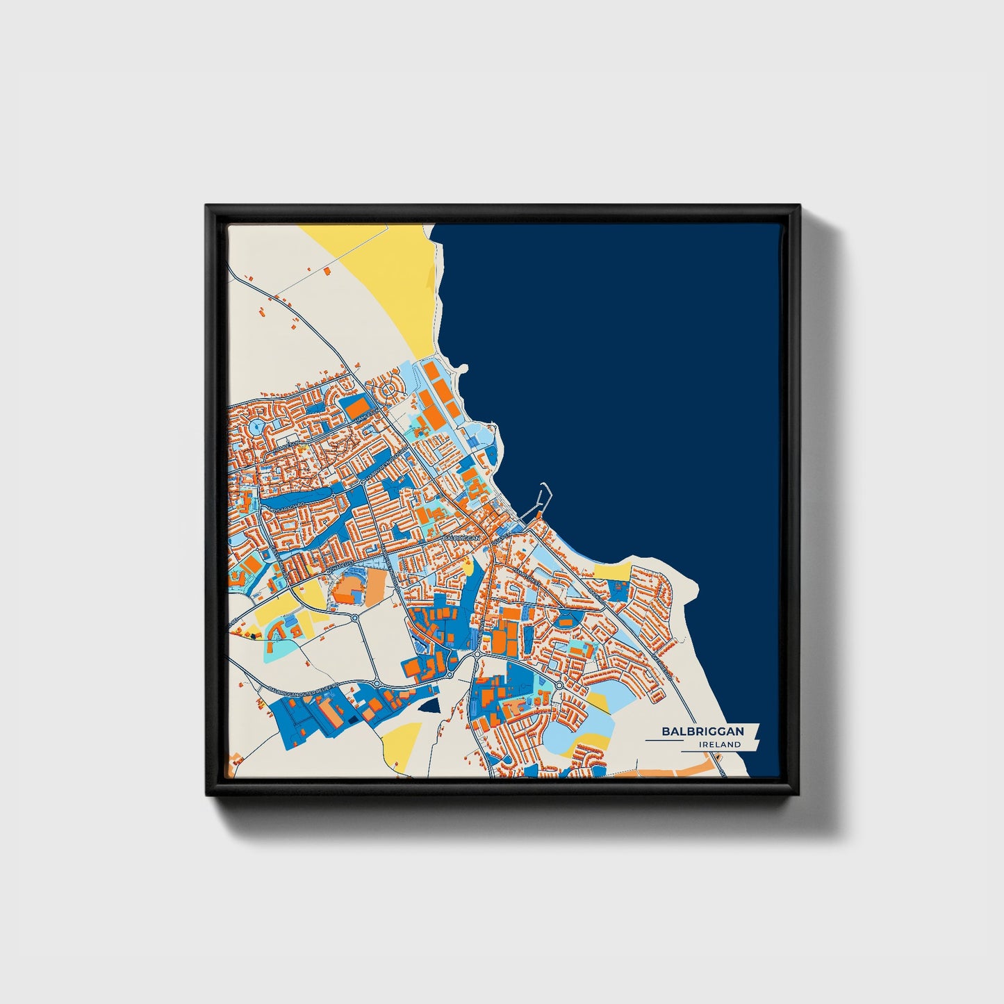 Balbriggan Ireland Colorful City Map Canvas Print • Black Framed