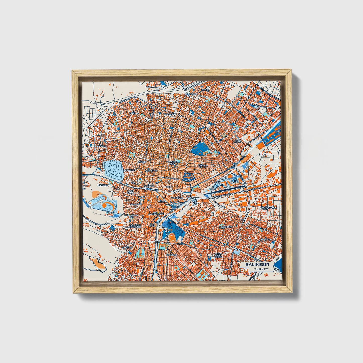Balikesi̇r Turkey Colorful City Map Canvas Print • Natural Wooden Framed